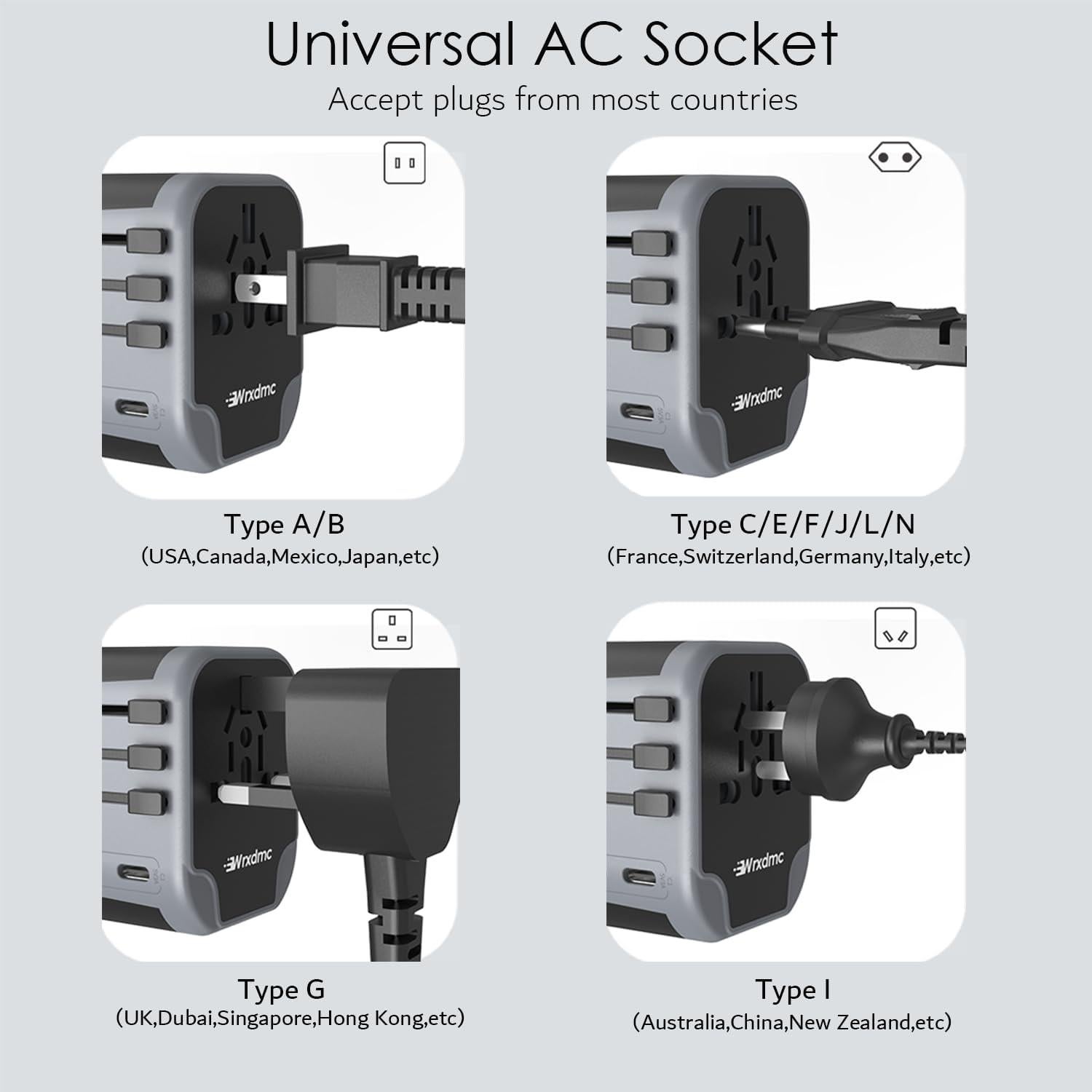 Adaptador de Enchufe Universal Wrxdmc JY-303B-C2 con 4 USB