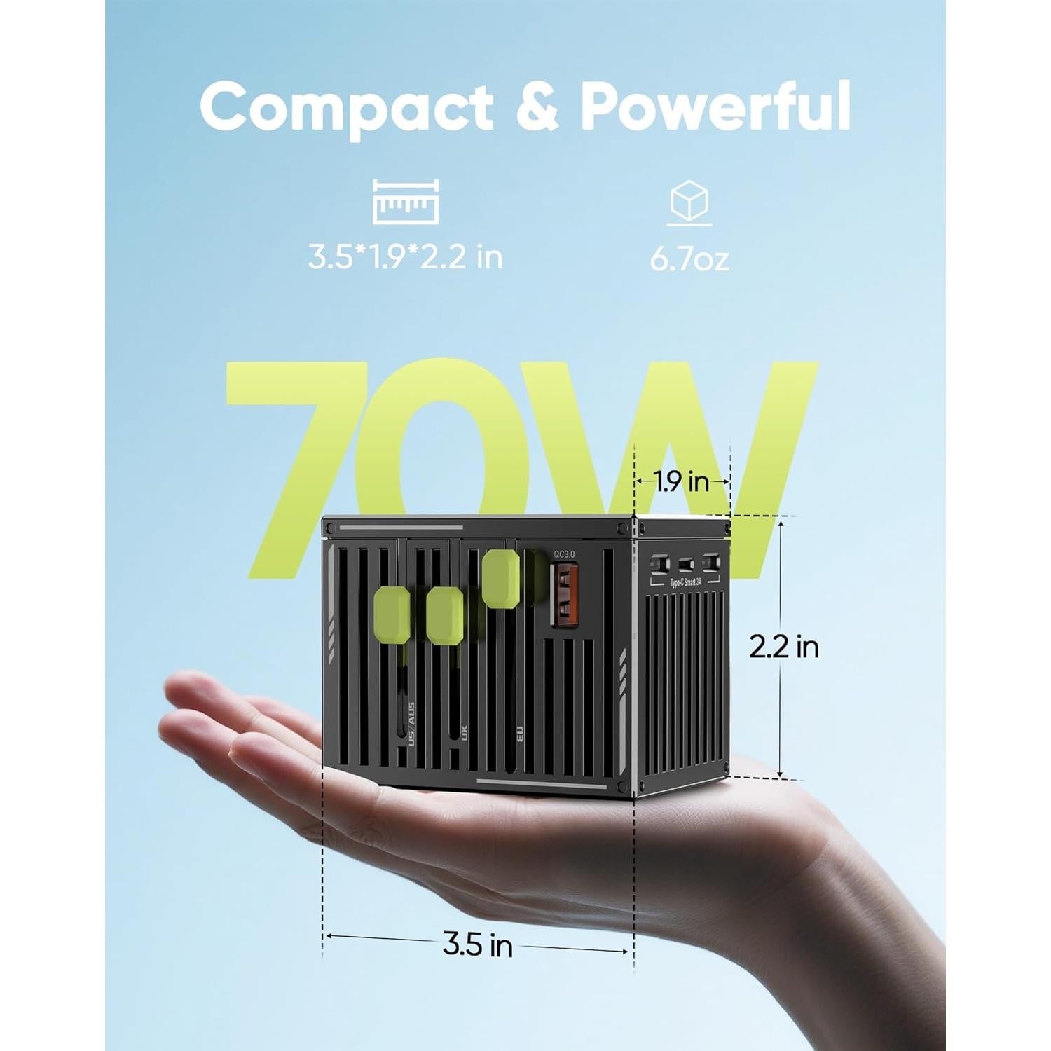 Adaptador de Viaje Universal TenTrend 70W con 4 USB-C y 1 USB-A