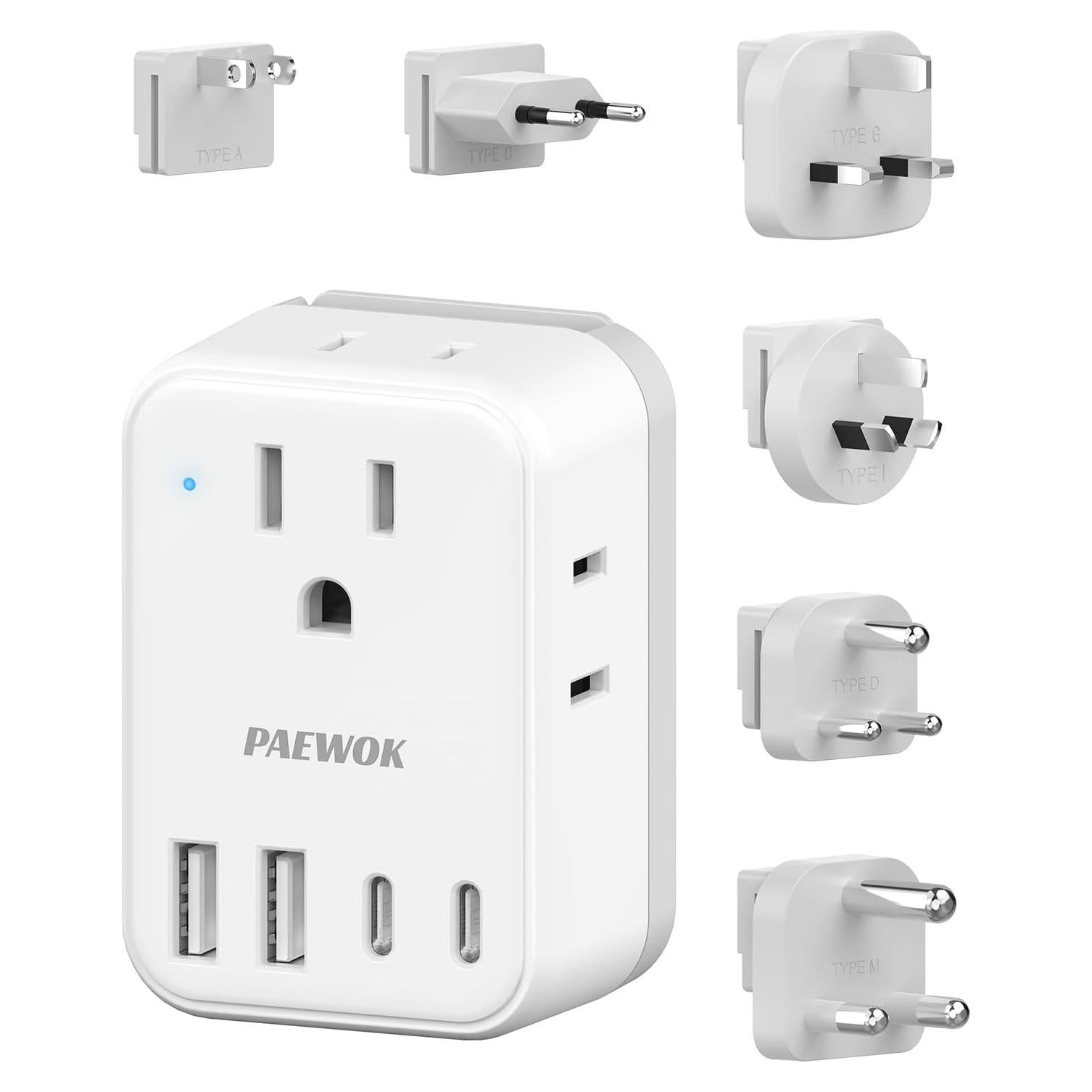 Adaptador de Viaje Universal PAEWOK 8 en 1 con 6 Enchufes y 4 USB