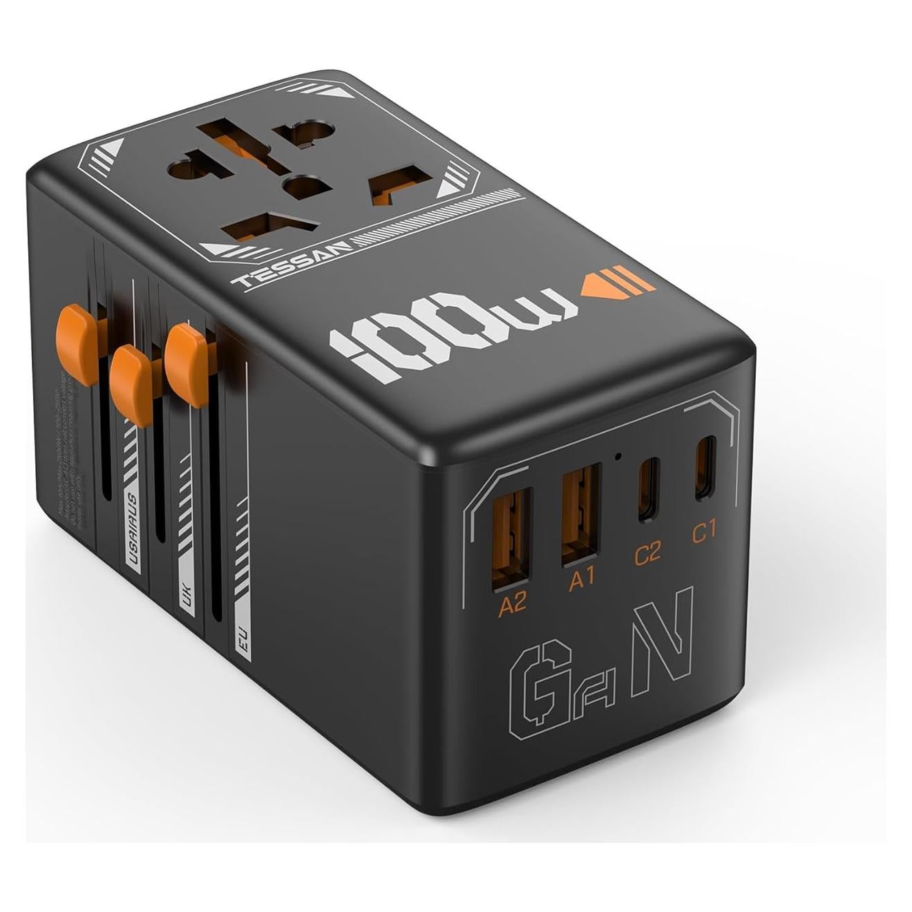 Adaptador de Viaje Universal TESSAN 100W con 4 Puertos USB