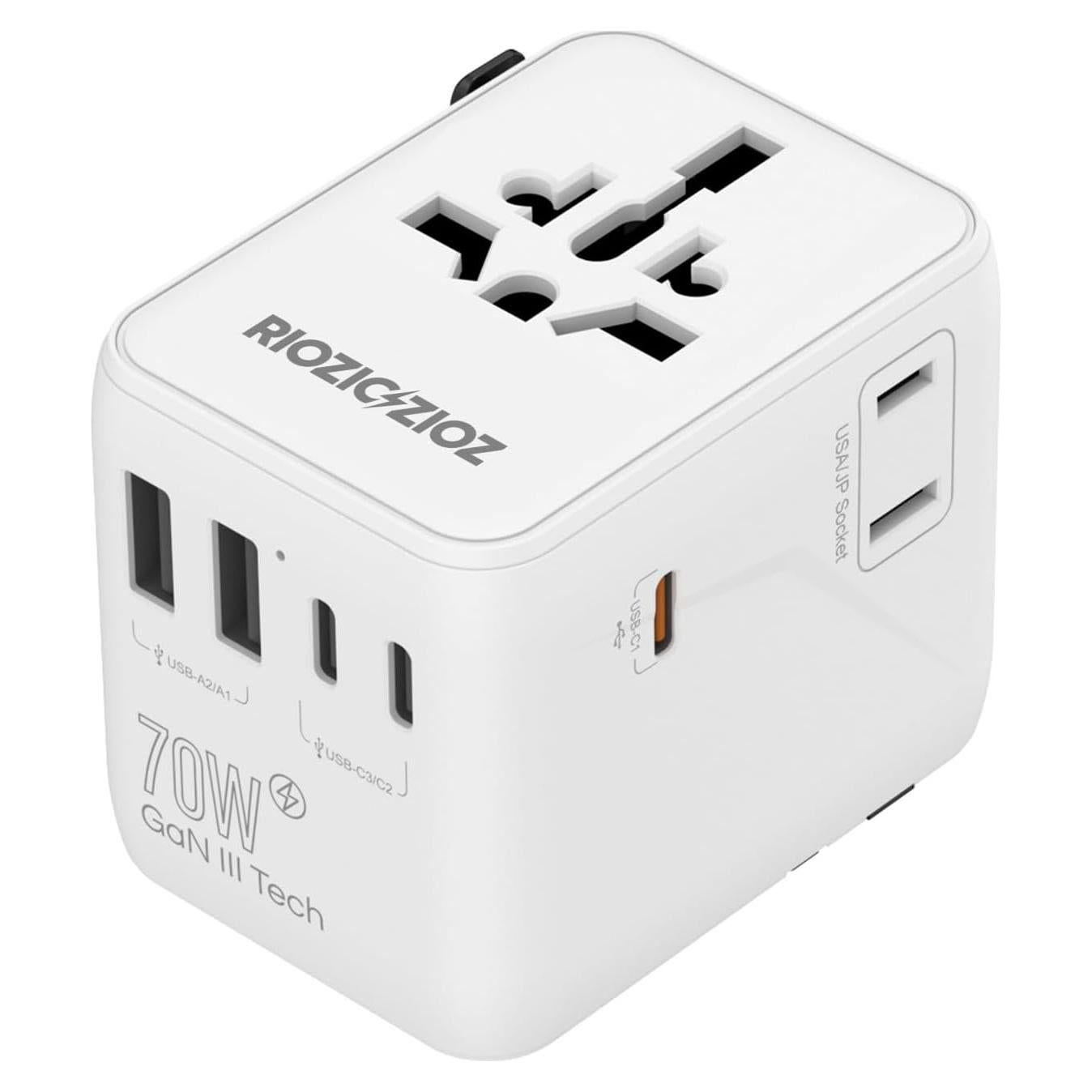 Adaptador de Viaje Universal RIOZIO 70W con Carga Rápida 7 Puertos