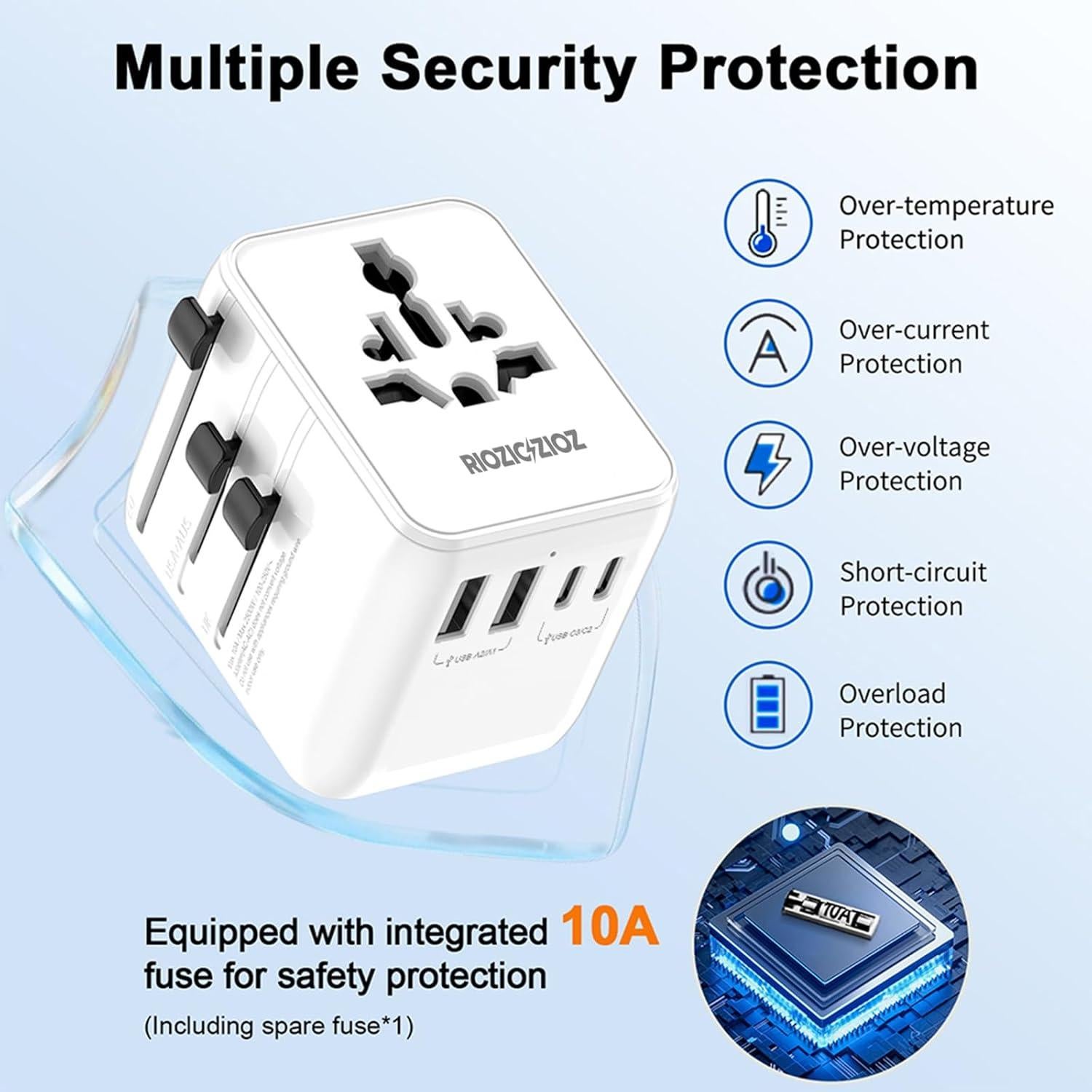 Adaptador de Viaje Universal RIOZIO 70W con Carga Rápida 7 Puertos