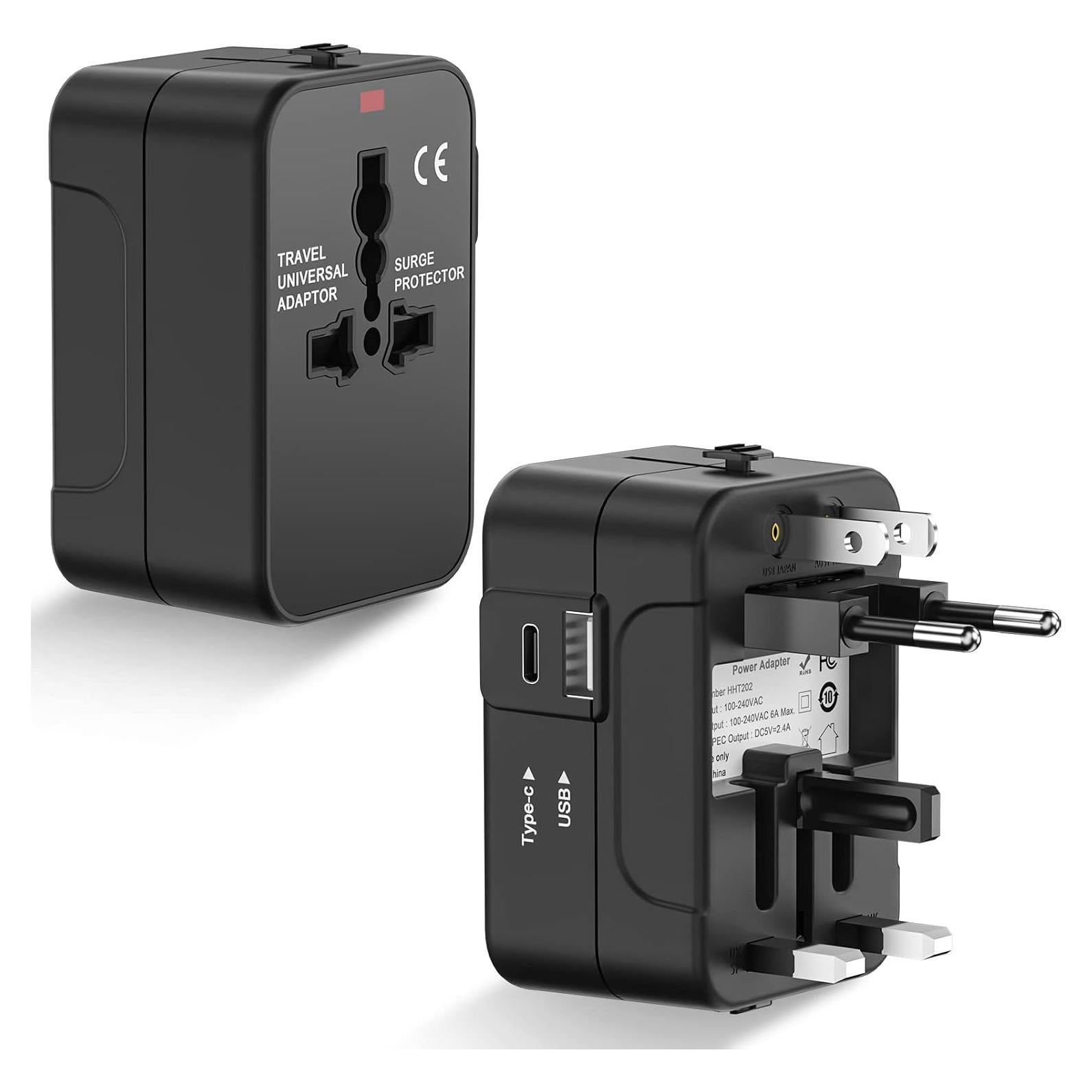 Universal Travel Adapter with USB C, HITRENDS Worldwide All in One International Power Adapter, Travel Converter and Adapter for USA, EU, UK, AUS, Thailand (Type A/C/G/I)