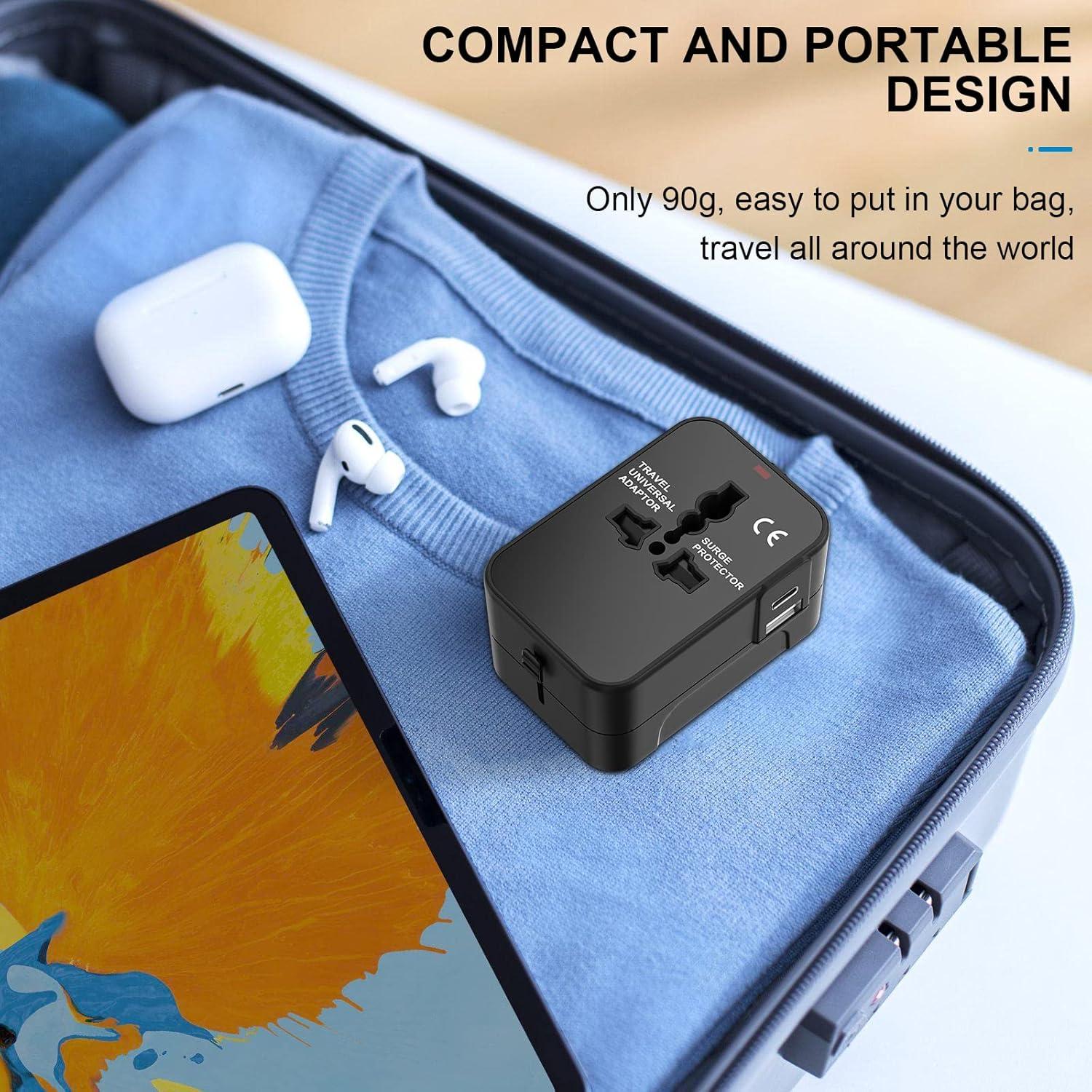 Universal Travel Adapter with USB C, HITRENDS Worldwide All in One International Power Adapter, Travel Converter and Adapter for USA, EU, UK, AUS, Thailand (Type A/C/G/I)