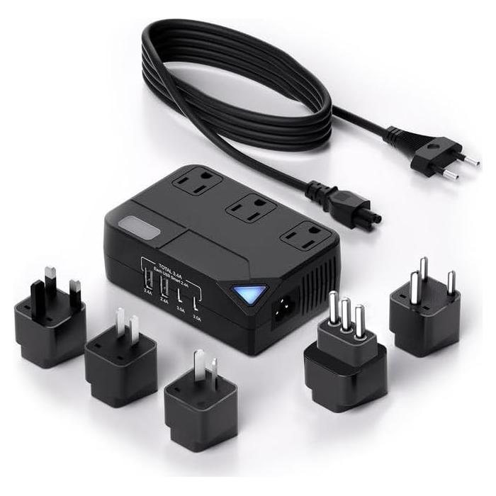 Convertidor de Viaje Universal 250W DONGGUAN con 2 USB y 2 USB-C