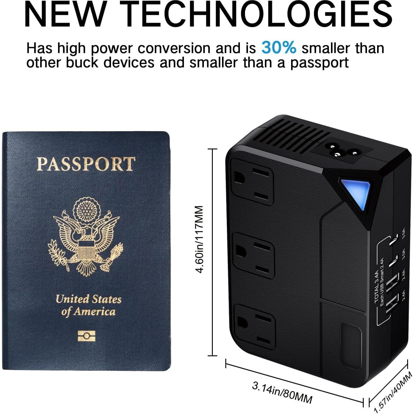 Convertidor de Viaje Universal 250W DONGGUAN con 2 USB y 2 USB-C