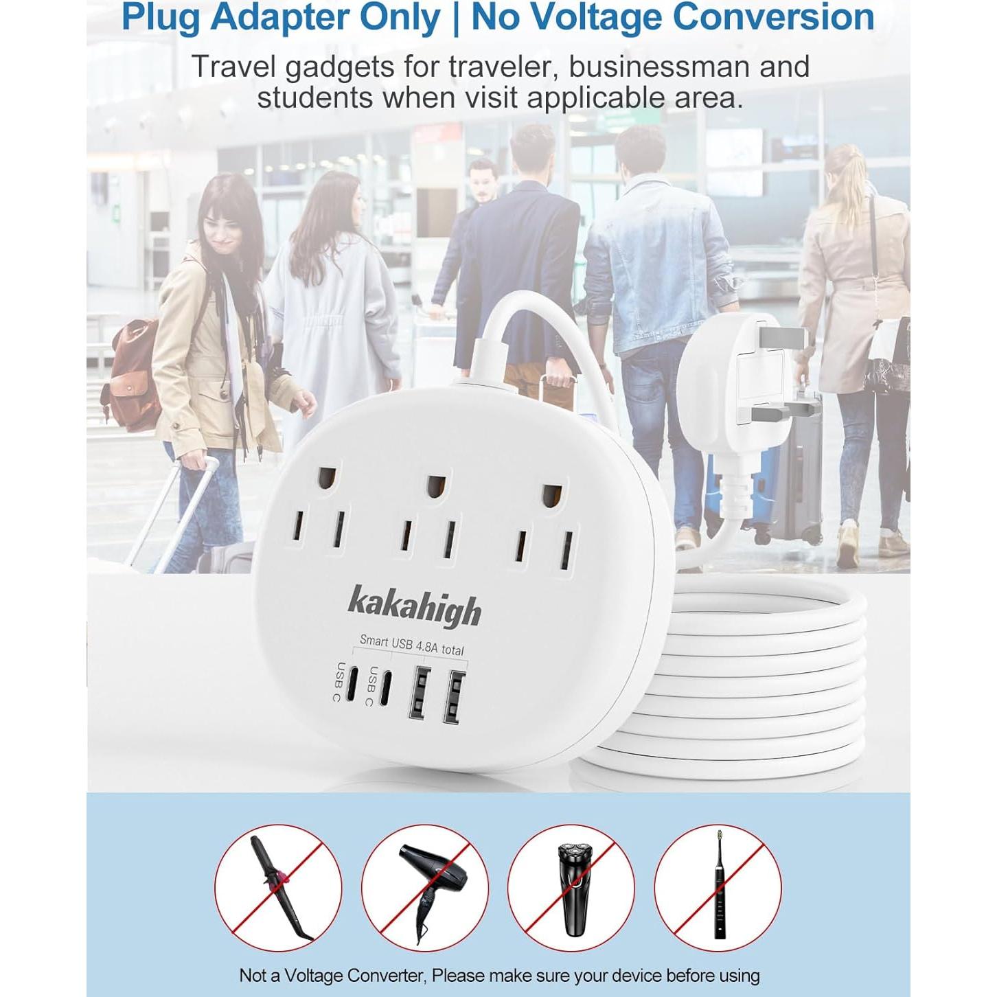 Adaptador de Enchufe de Viaje KAKAHIGH Reino Unido 7 en 1 USB