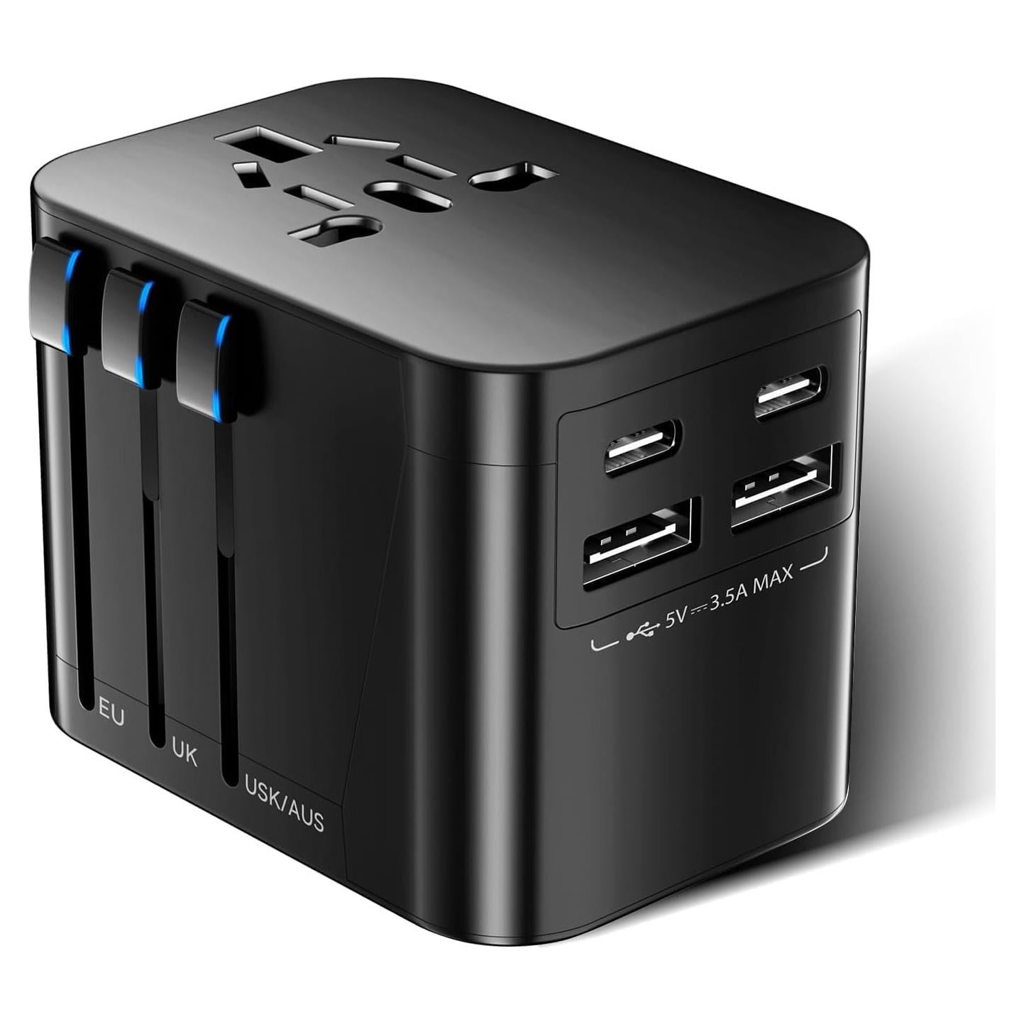 Adaptador de Viaje Universal Mapambo 5 en 1 con 2 USB y 2 USB-C
