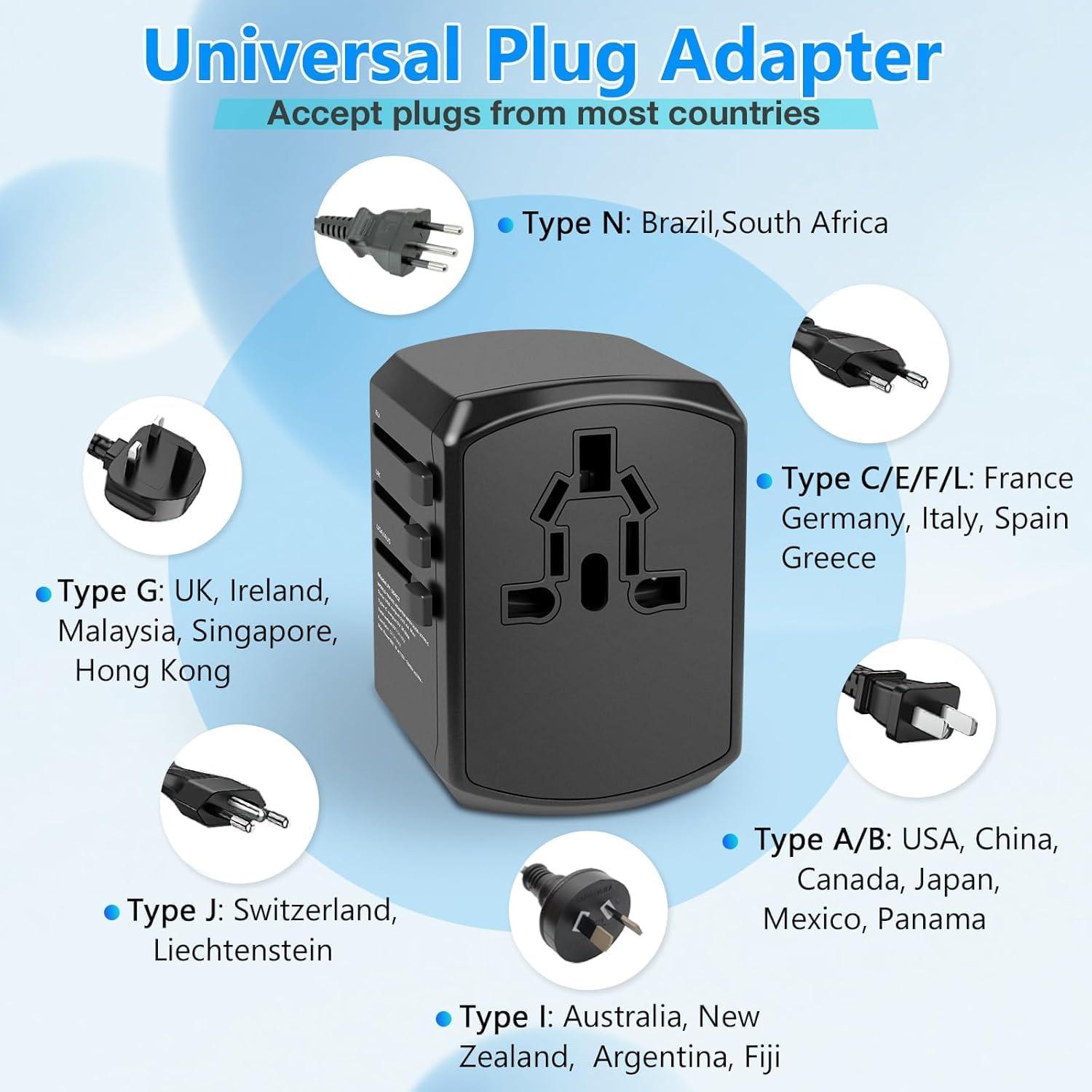 Adaptador de Viaje Universal Mapambo 5 en 1 con 2 USB y 2 USB-C