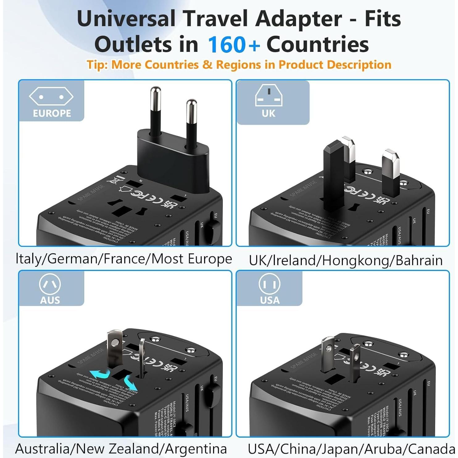 Adaptador de Viaje Universal Mapambo 5 en 1 con 2 USB y 2 USB-C