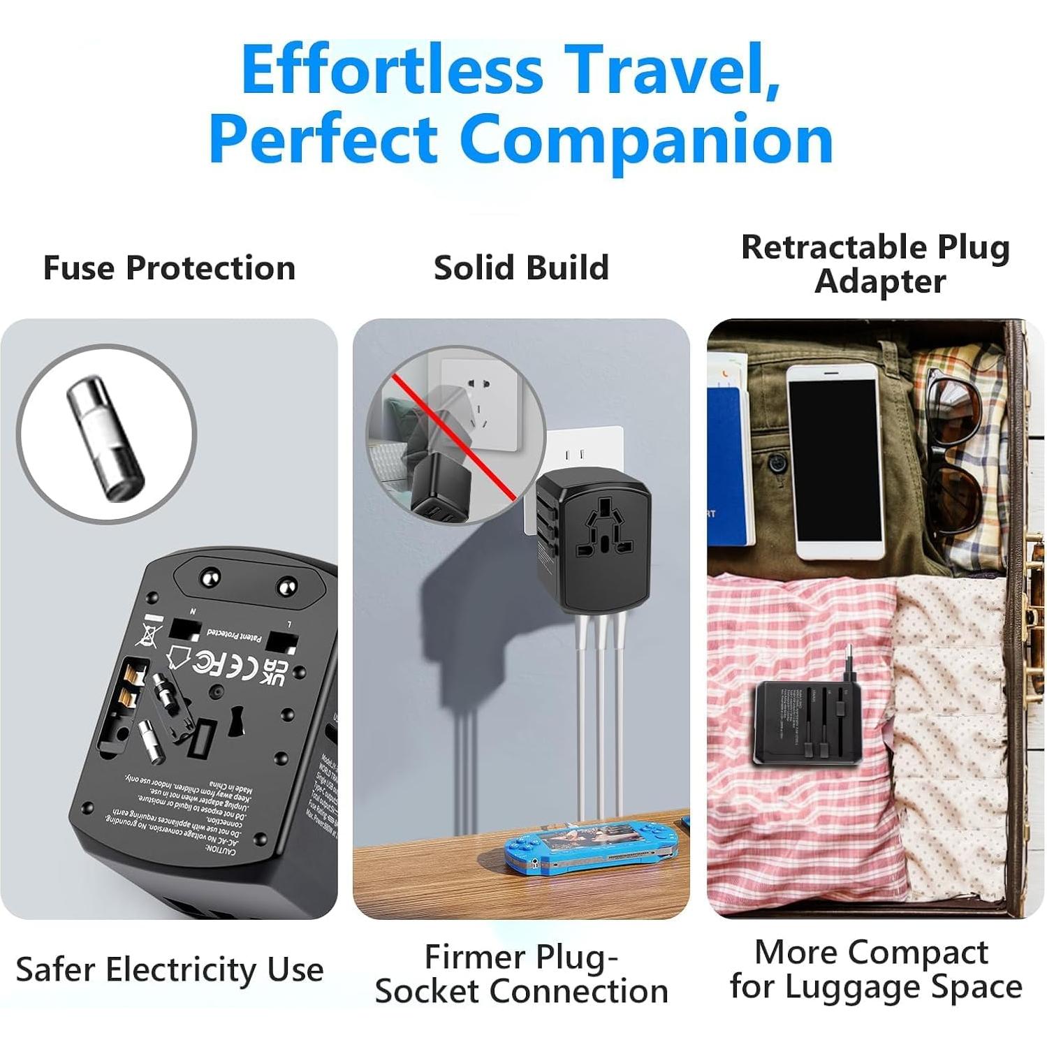 Adaptador de Viaje Universal Mapambo 5 en 1 con 2 USB y 2 USB-C