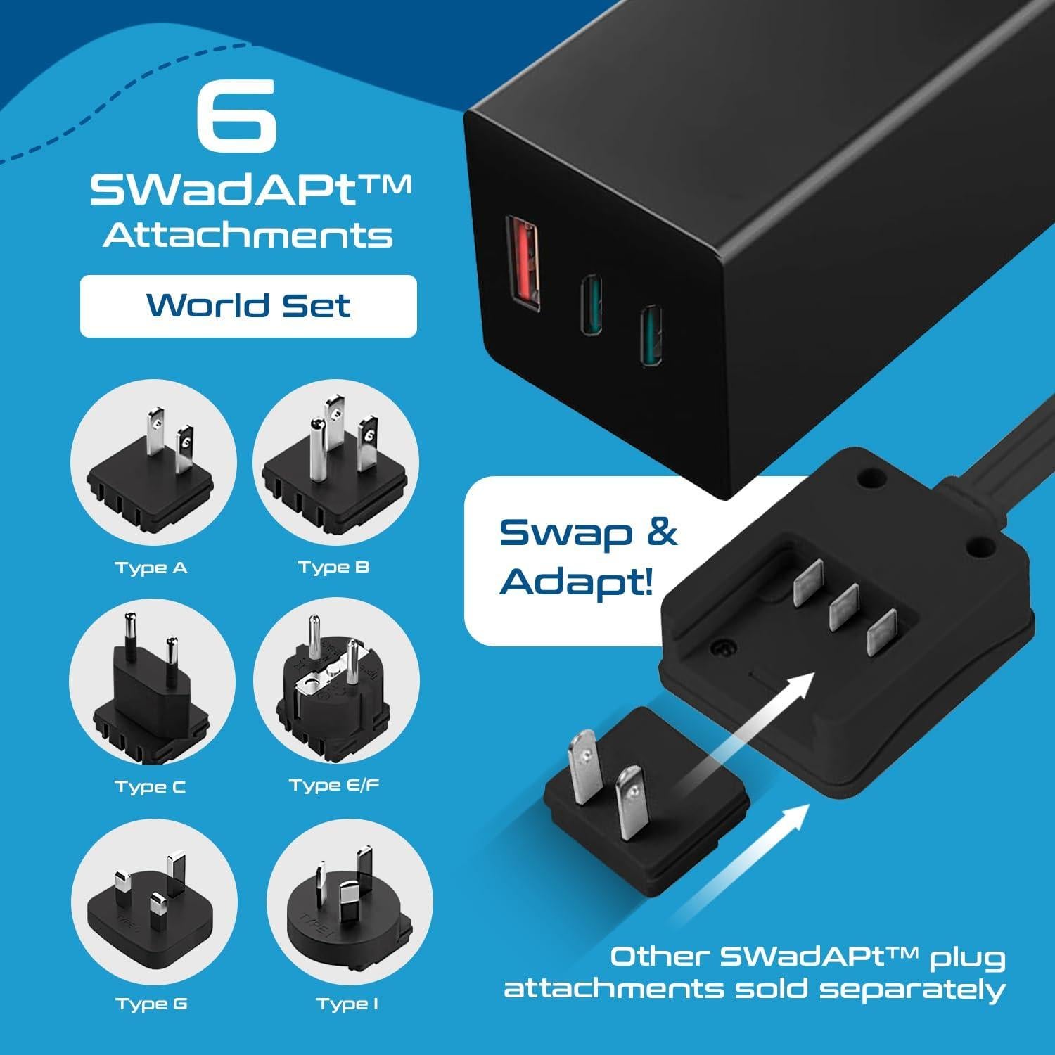 Adaptador de Viaje Mundial Ceptics 65W USB Carga Rápida