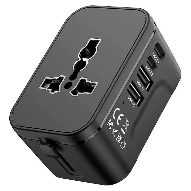 Adaptador de Enchufe Universal 20W con 4 Puertos USB-C/A - Negro
