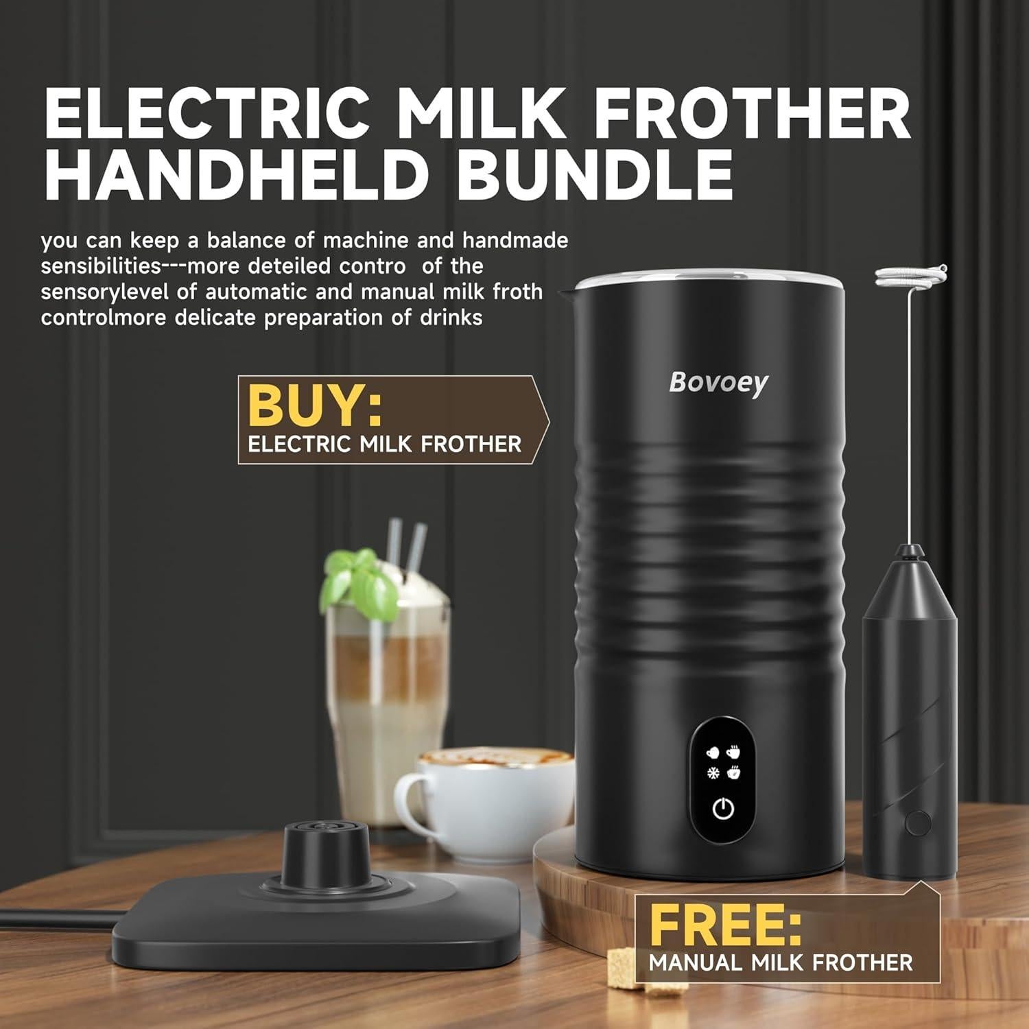 Espumador de Leche Eléctrico Bovoey 4 en 1 400W Negro