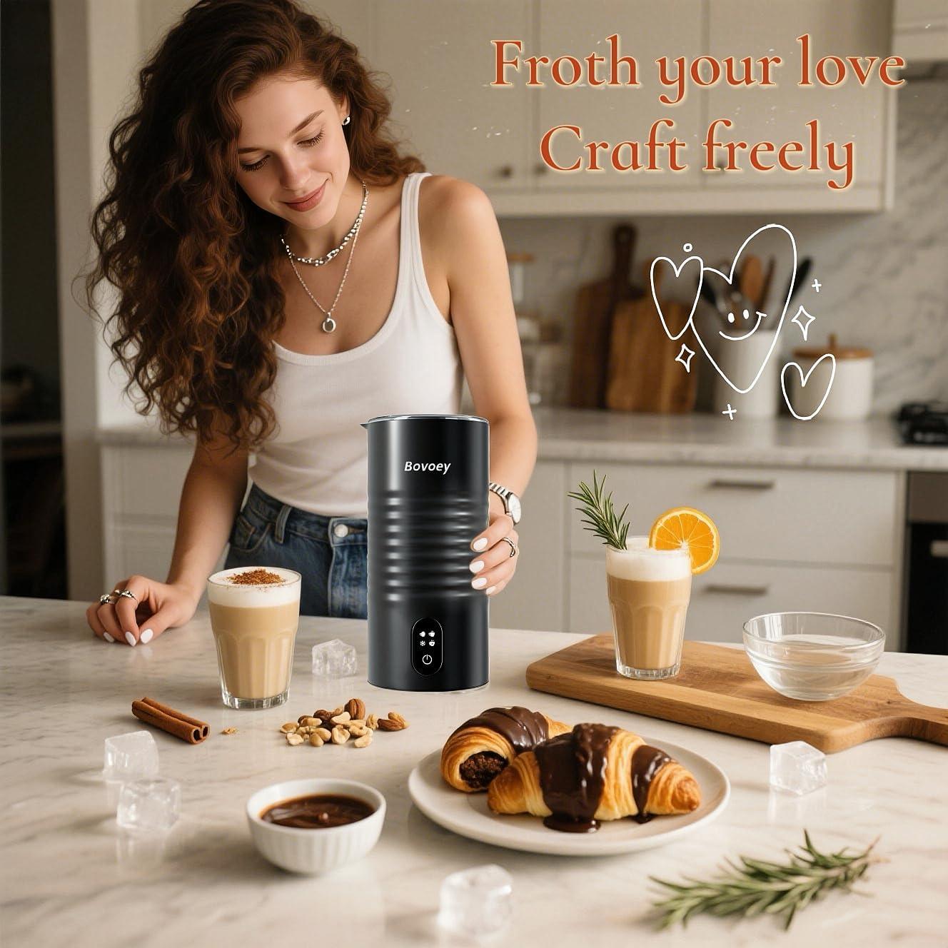 Espumador de Leche Eléctrico Bovoey 4 en 1 400W Negro