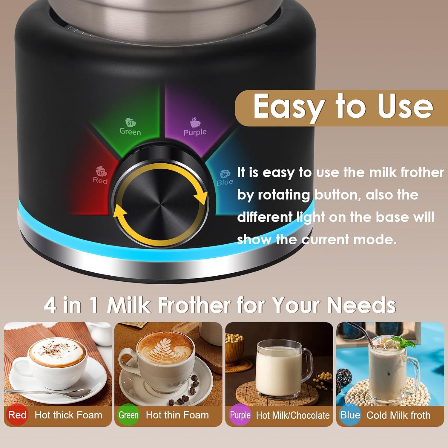 Espumador de Leche Eléctrico ByNaRIX 500 ml 4 en 1 Negro