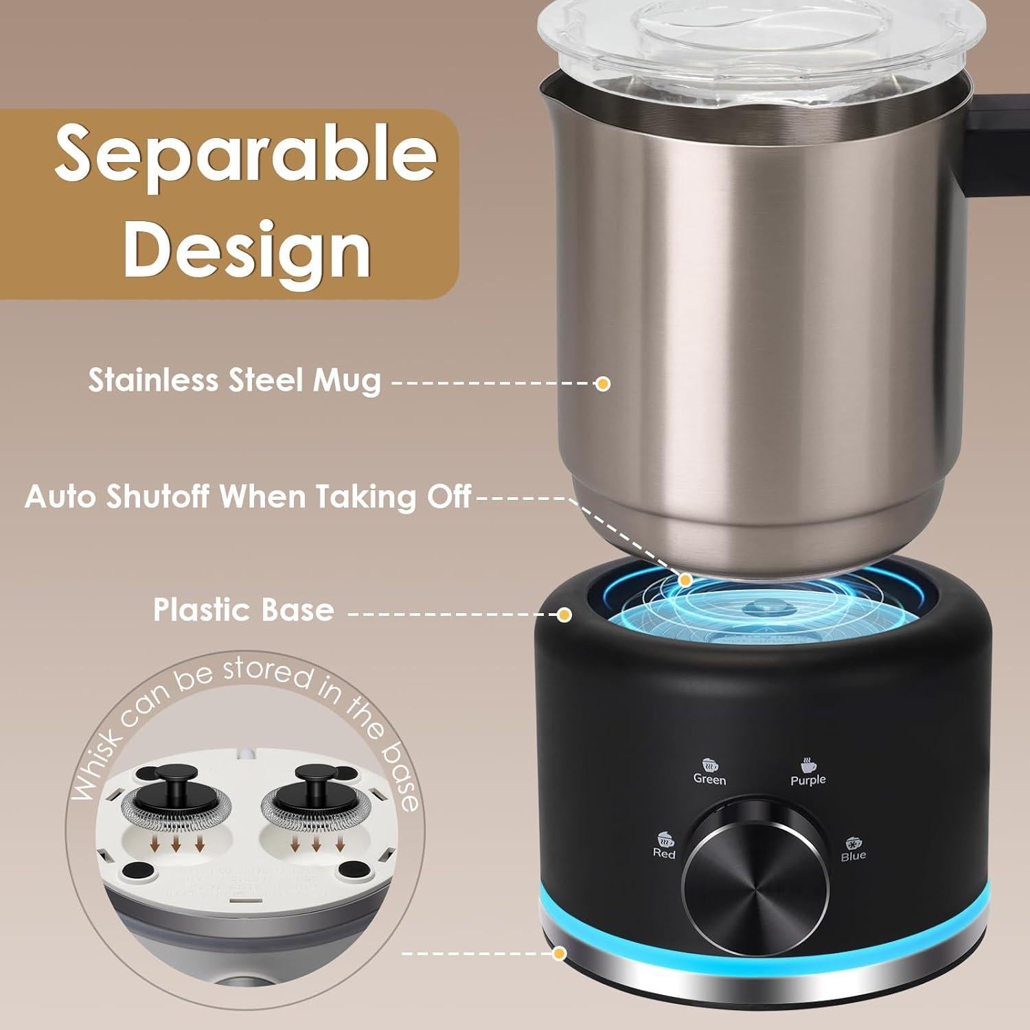 Espumador de Leche Eléctrico ByNaRIX 500 ml 4 en 1 Negro