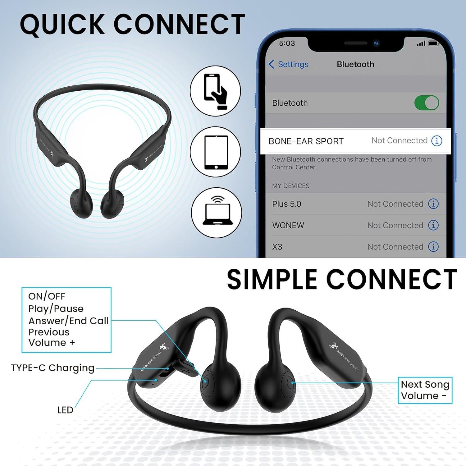 Auriculares de Conducción Ósea Hifireelf i18pro Bluetooth 5.4 15h