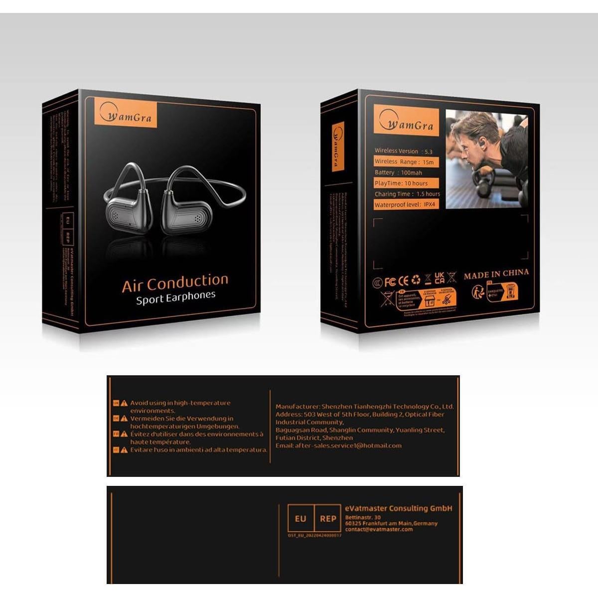 Auriculares Inalámbricos WamGra T18 Open Ear Bluetooth 5.3 IPX5