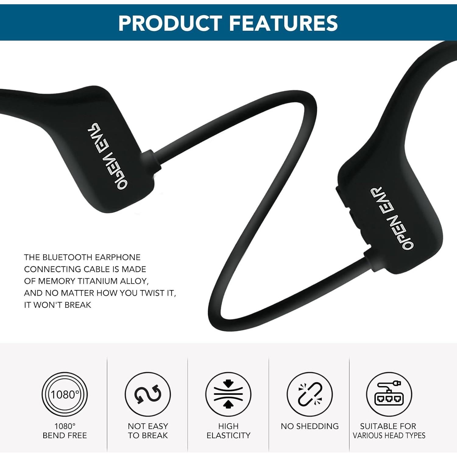 Auriculares Inalámbricos de Conducción Ósea Crorowa OPEN EAR, A Prueba de Agua, Cancelación de Ruido ENC