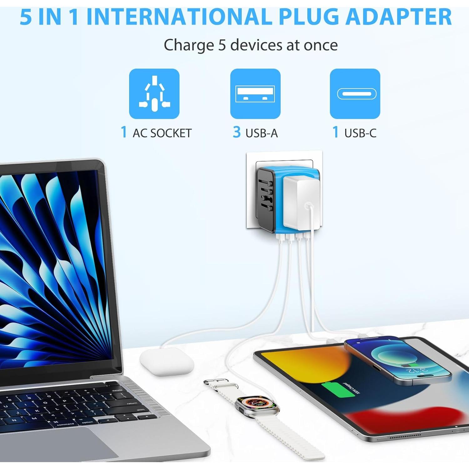 Adaptador de Viaje Universal 5 en 1 Ouli SL-199, Carga Rápida