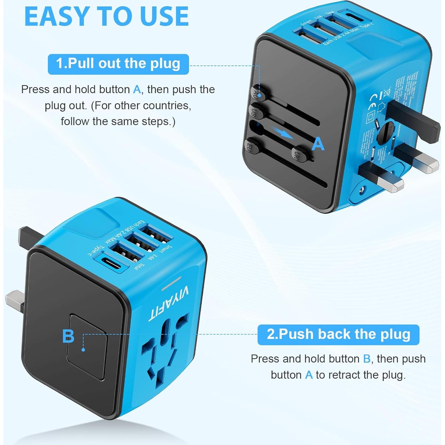 Adaptador de Viaje Universal 5 en 1 Ouli SL-199, Carga Rápida
