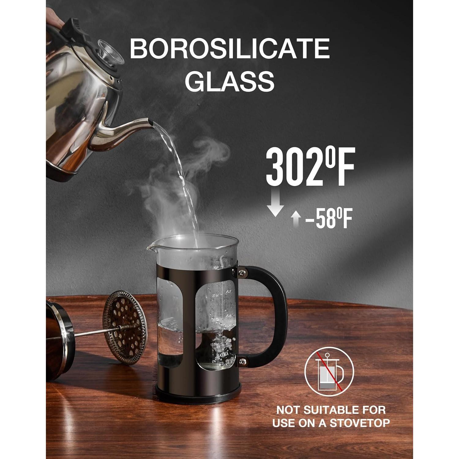 Cafetera Prensa Francesa BAYKA 1 Litro Vidrio Borosilicato