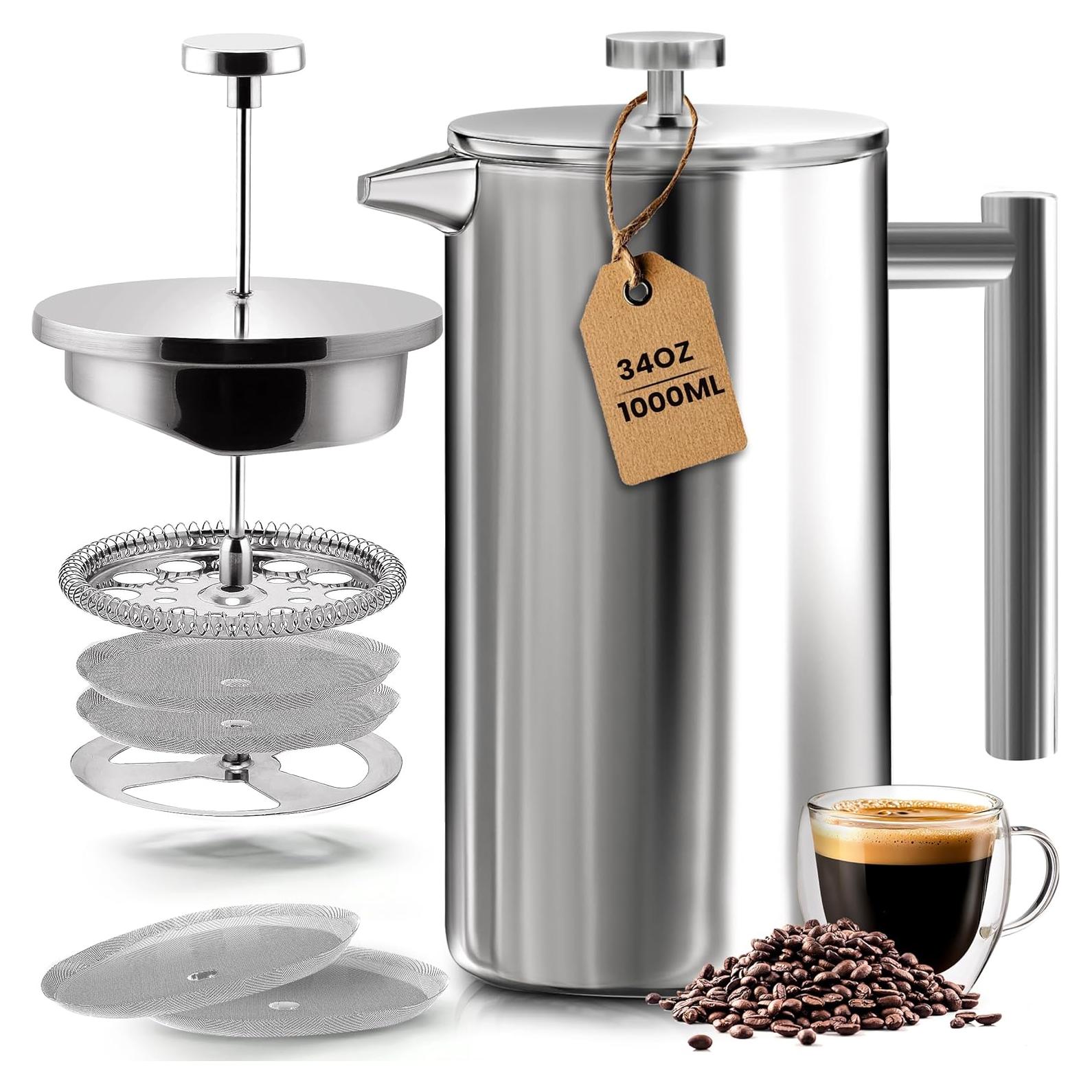 Prensa Francesa Utopia Kitchen 1L Acero Inoxidable con 2 Filtros