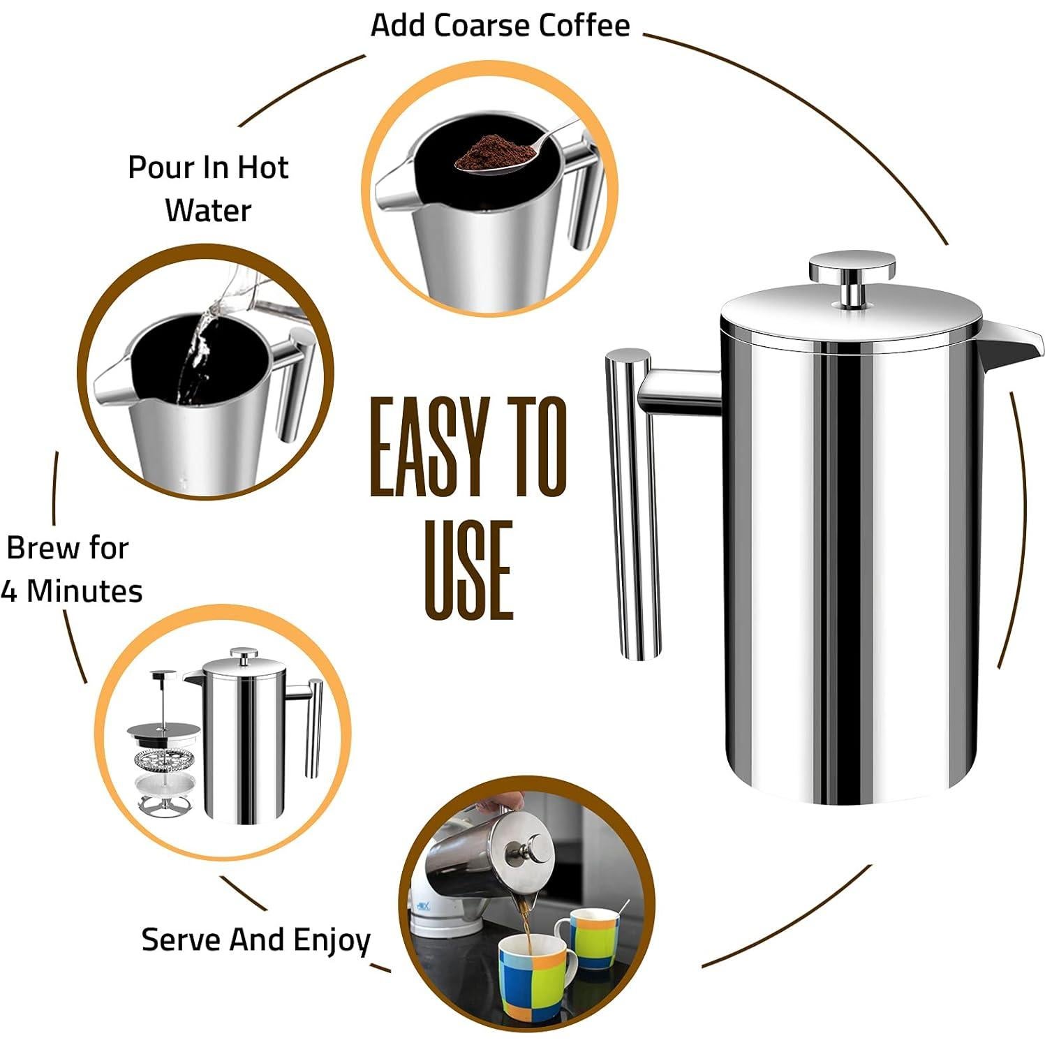 Prensa Francesa Utopia Kitchen 1L Acero Inoxidable con 2 Filtros