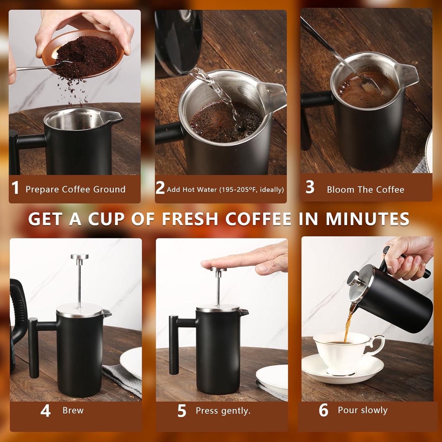 Prensa Francesa 34 oz SZHETEFU Acero Inoxidable Aislada