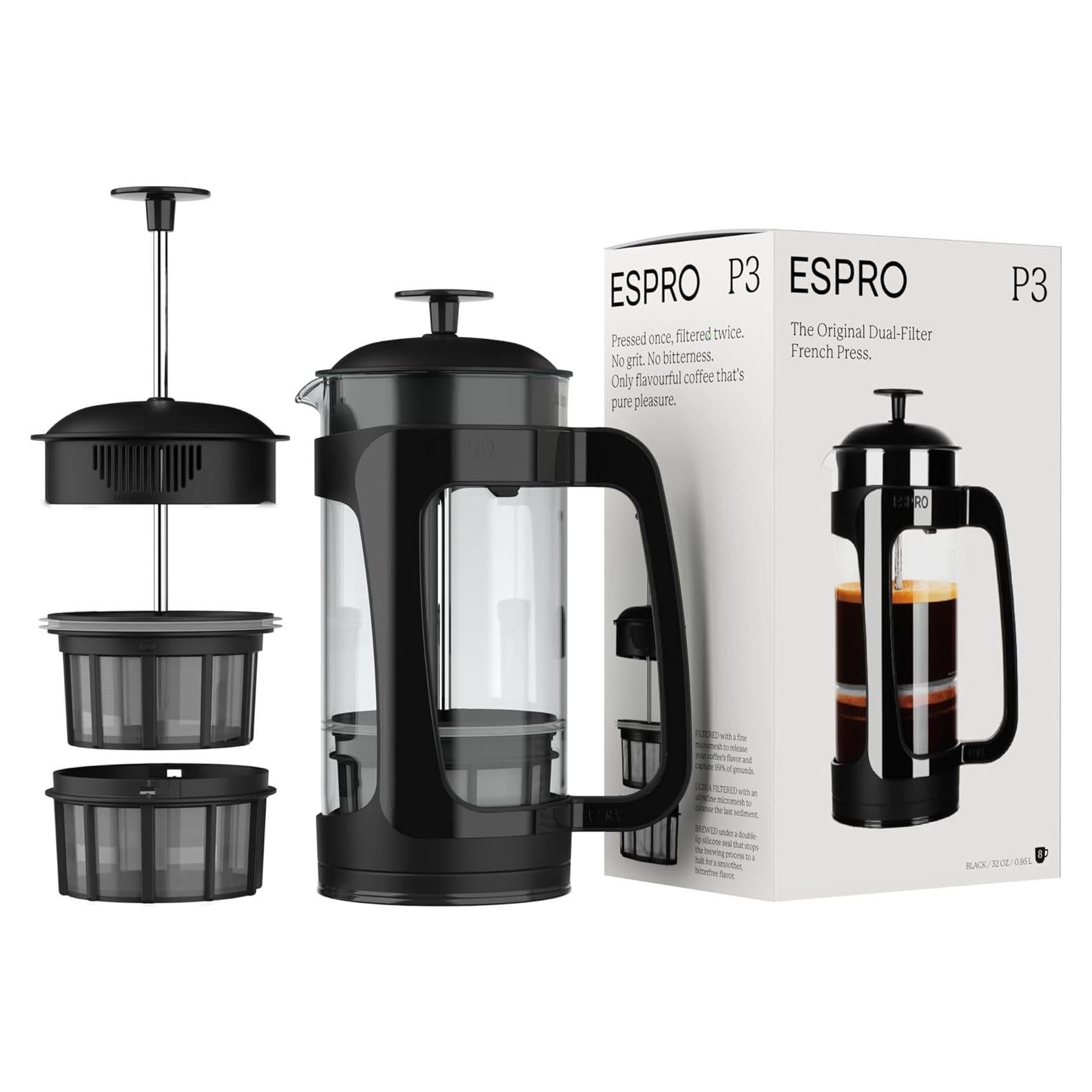 Cafetera Prensa Francesa ESPRO P3 0.95 L Filtro Doble Sin Sedimentos
