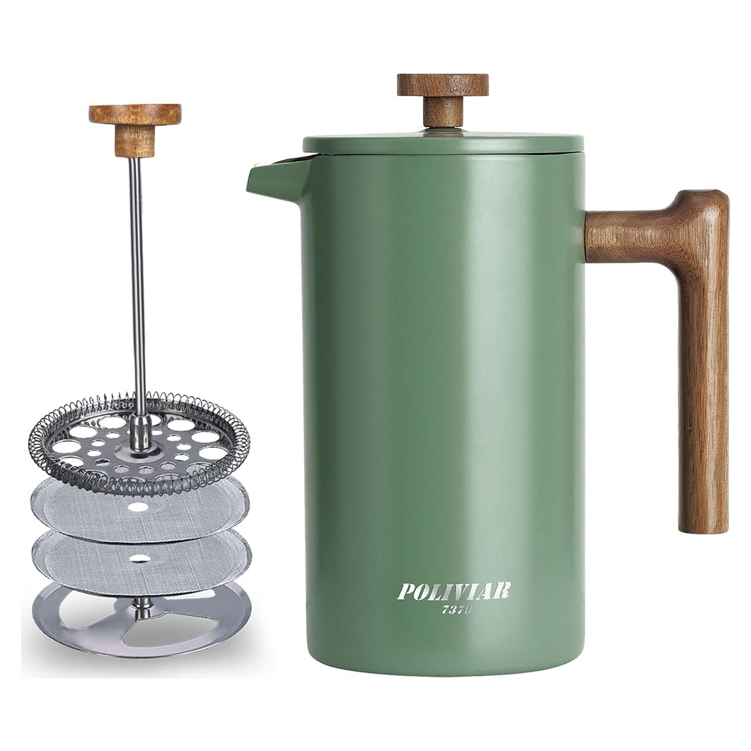 Cafetera Prensa Francesa POLIVIAR 1006 ml Acero Inoxidable Verde