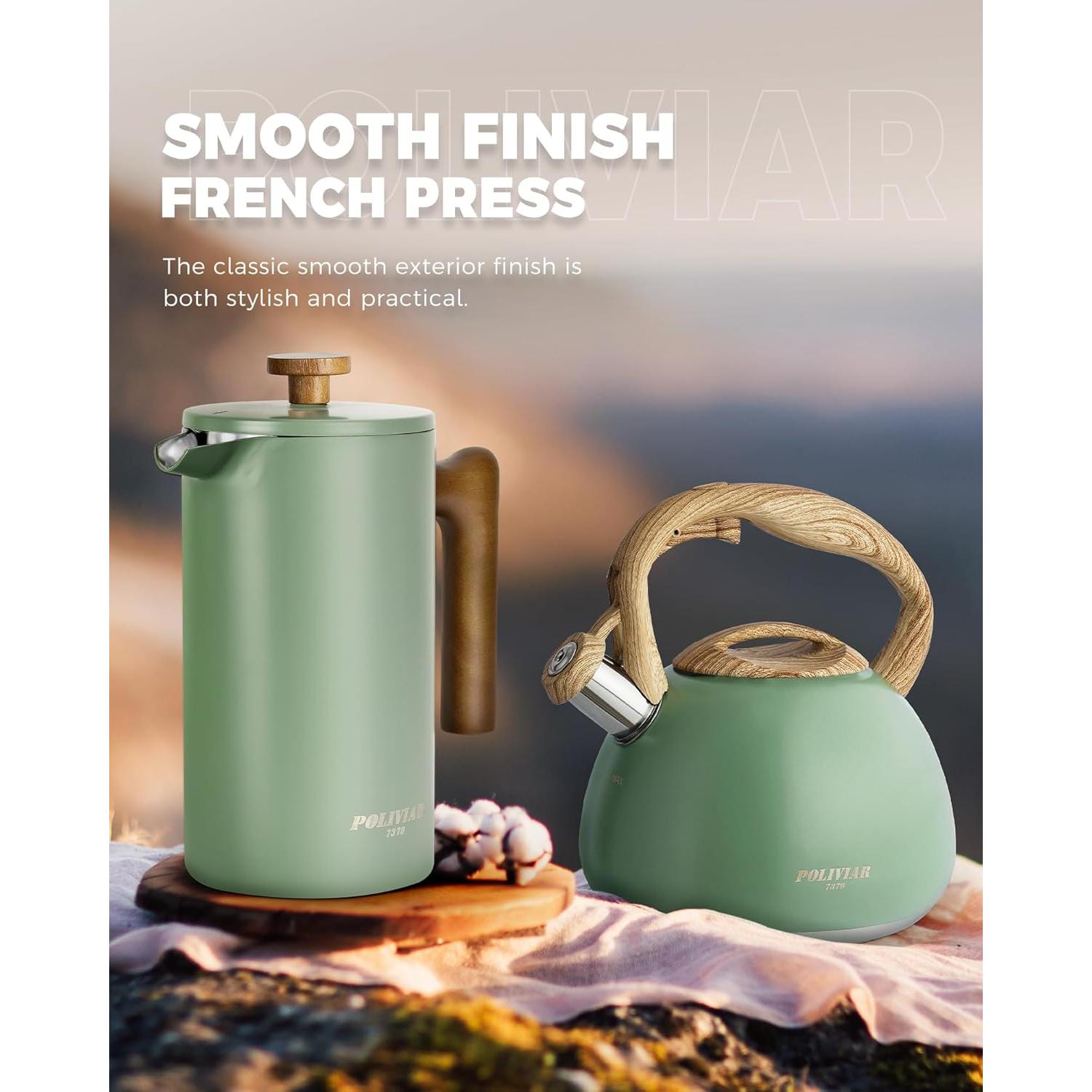 Cafetera Prensa Francesa POLIVIAR 1006 ml Acero Inoxidable Verde