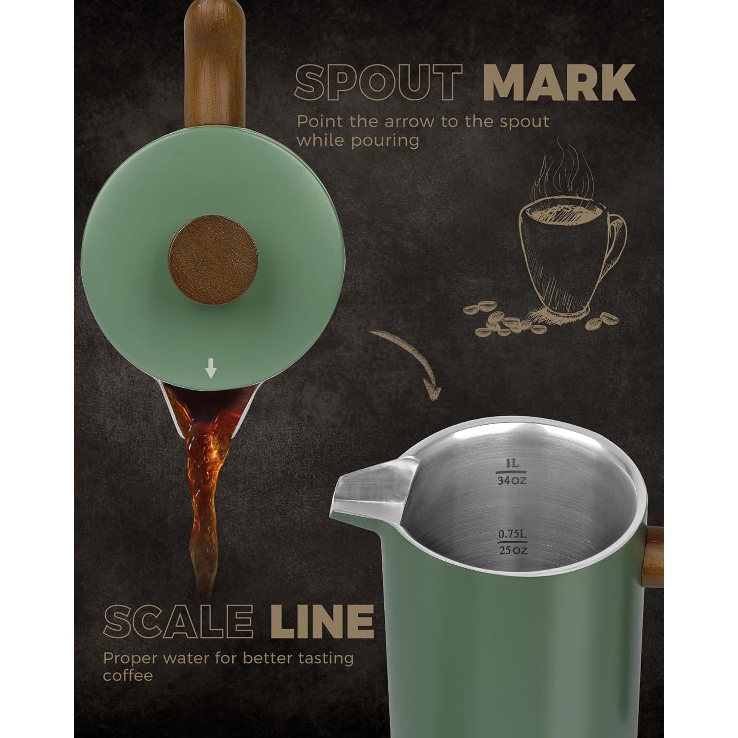 Cafetera Prensa Francesa POLIVIAR 1006 ml Acero Inoxidable Verde