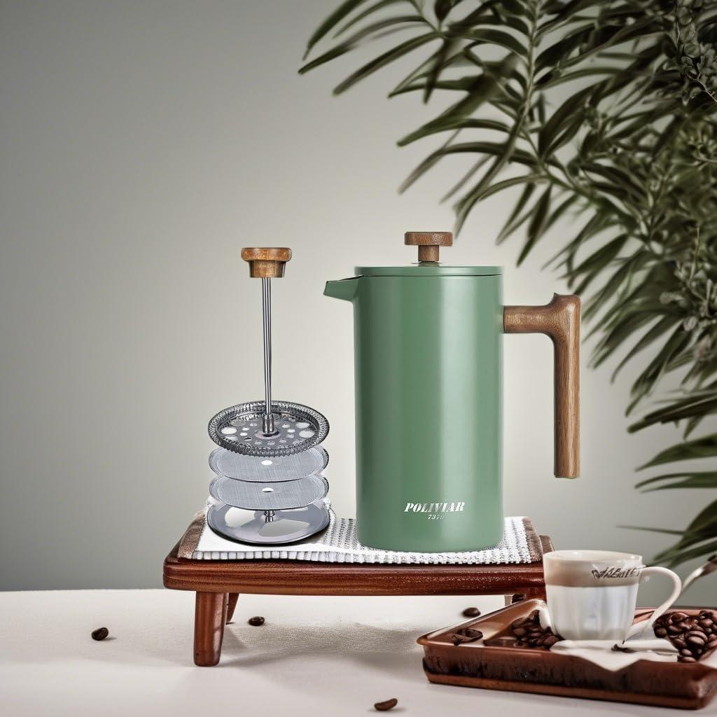 Cafetera Prensa Francesa POLIVIAR 1006 ml Acero Inoxidable Verde