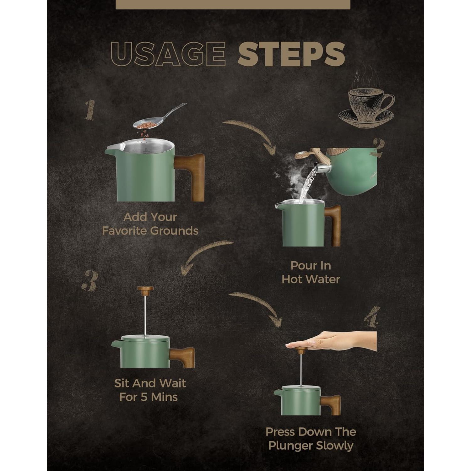 Cafetera Prensa Francesa POLIVIAR 1006 ml Acero Inoxidable Verde