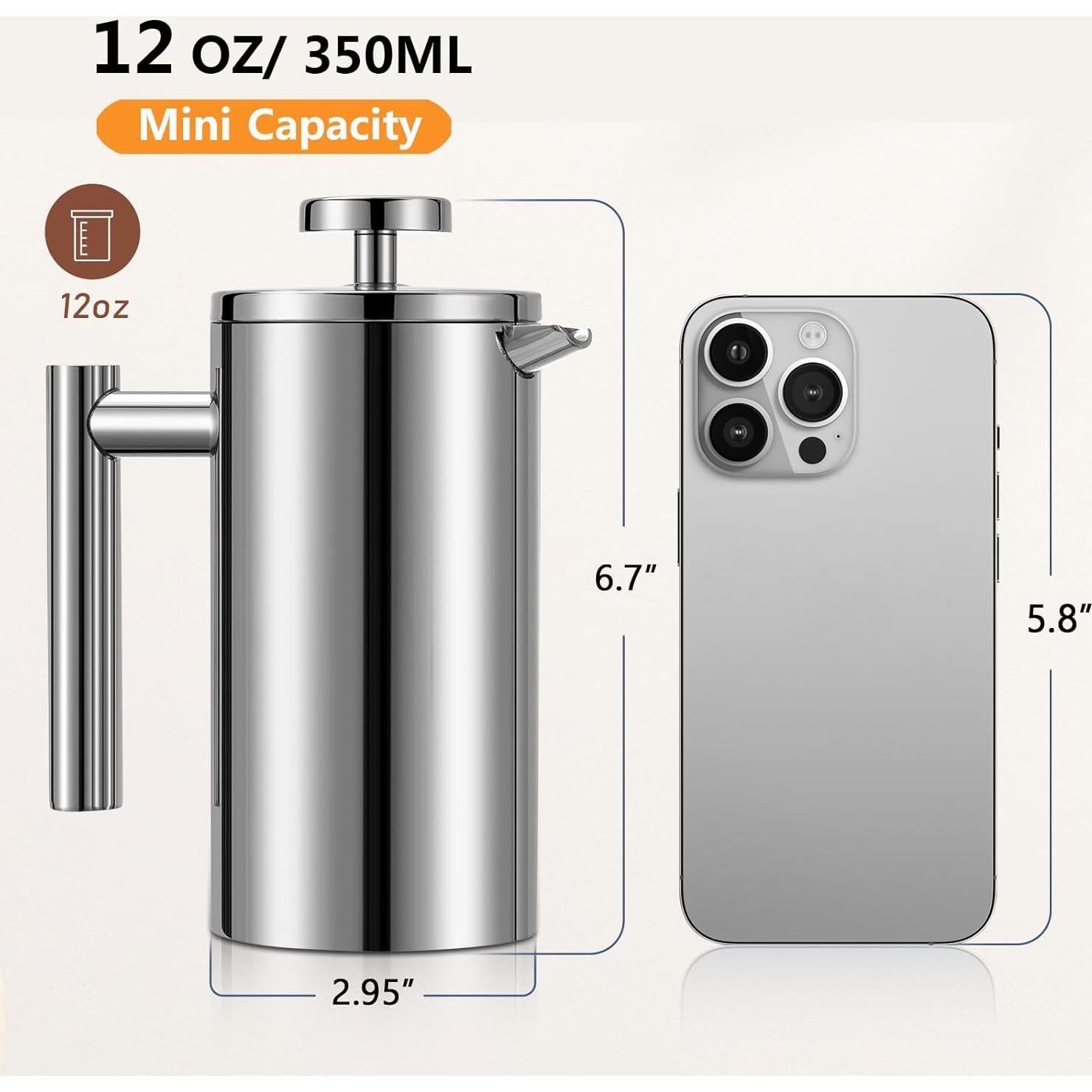 Prensa Francesa 350ml Meelio Acero Inoxidable Camping