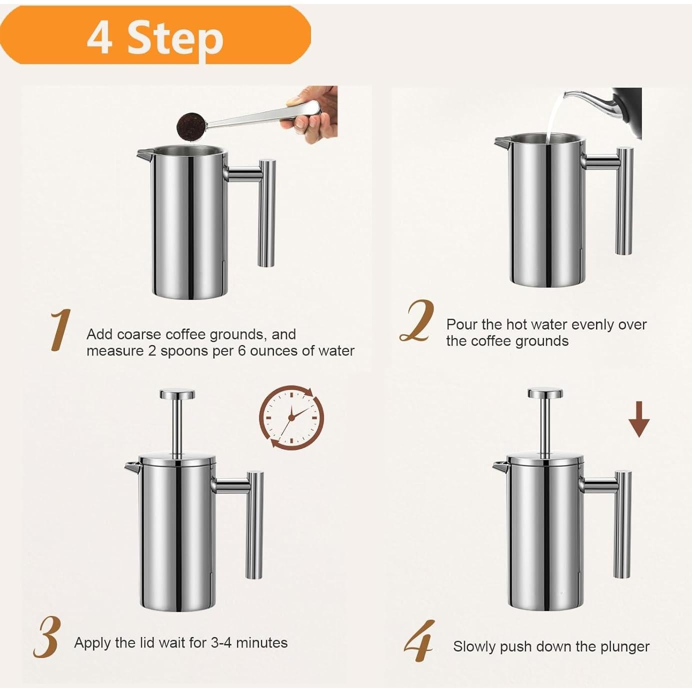 Prensa Francesa 350ml Meelio Acero Inoxidable Camping