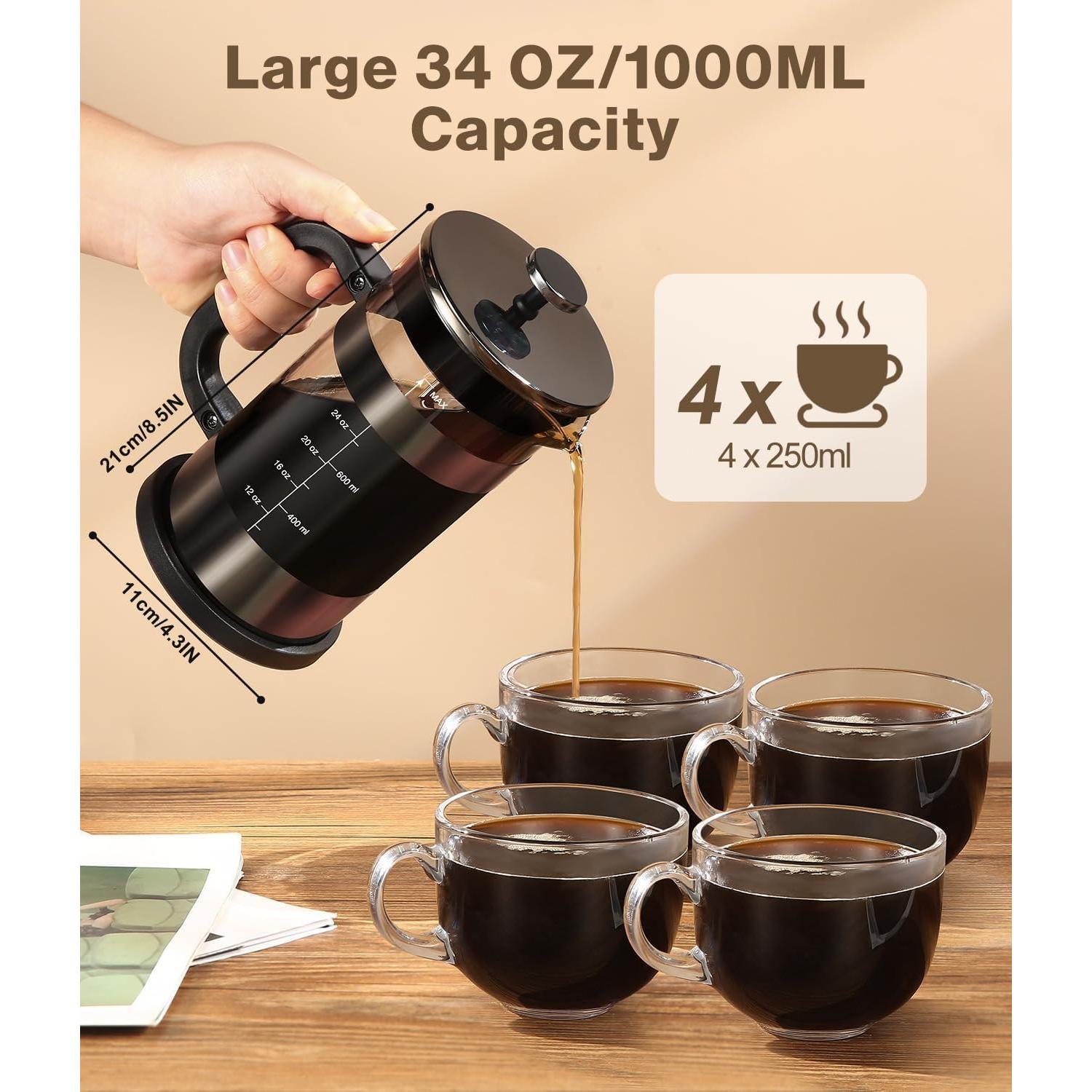 Cafetera Prensa Francesa AMFOCUS 34oz Vidrio Borosilicato
