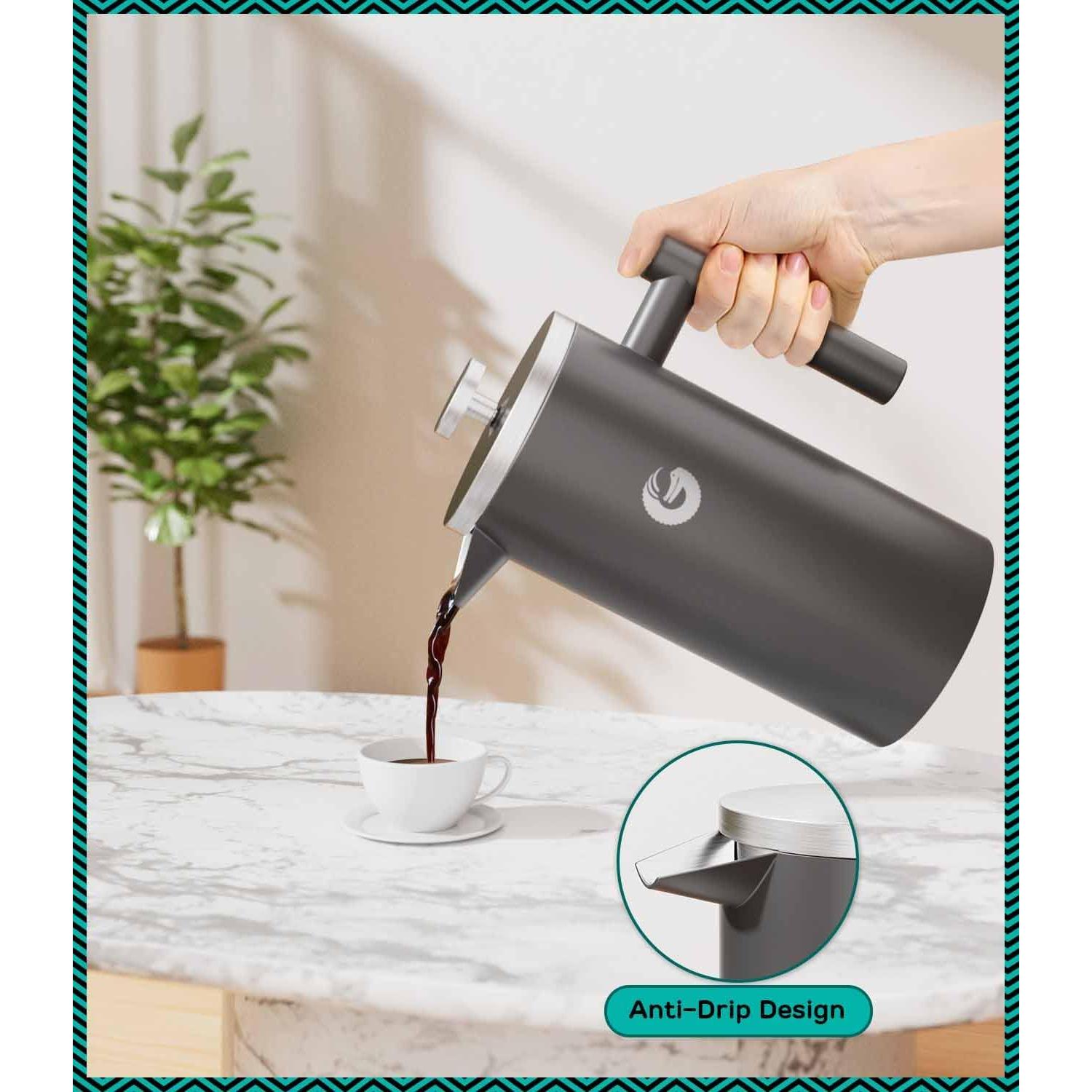 Cafetera Prensa Francesa Coffee Gator 1L Acero Inoxidable Gris