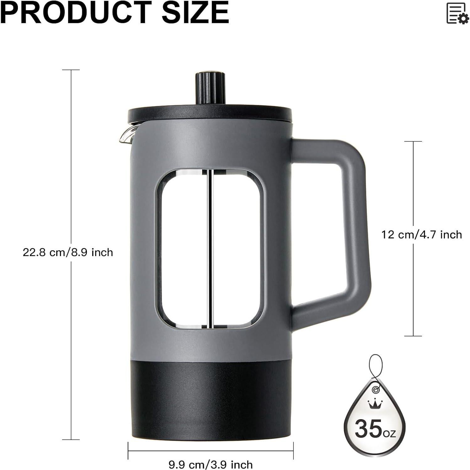 Cafetera Prensa Francesa YOLIFE 1.0 L Vidrio Borosilicato Gris