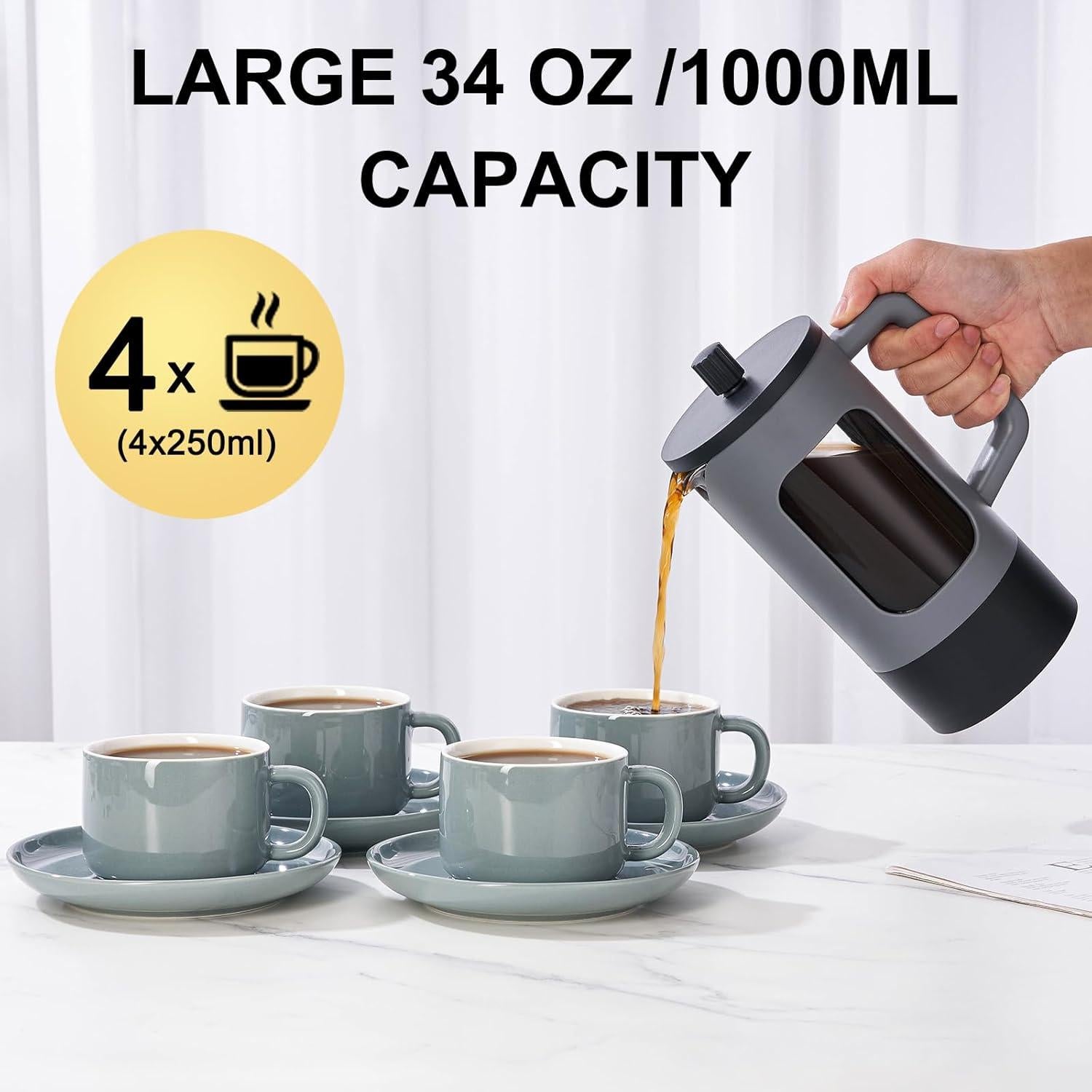 Cafetera Prensa Francesa YOLIFE 1.0 L Vidrio Borosilicato Gris
