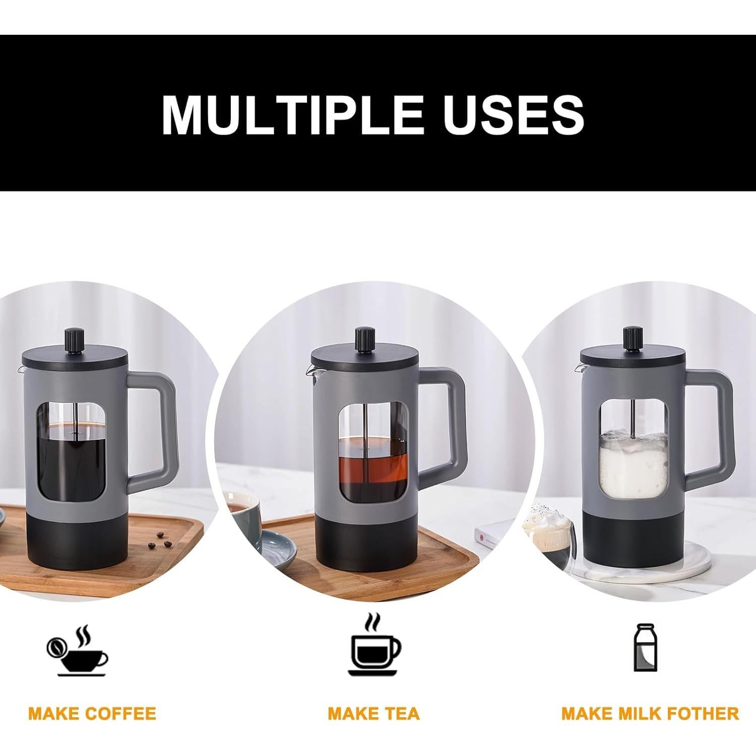 Cafetera Prensa Francesa YOLIFE 1.0 L Vidrio Borosilicato Gris