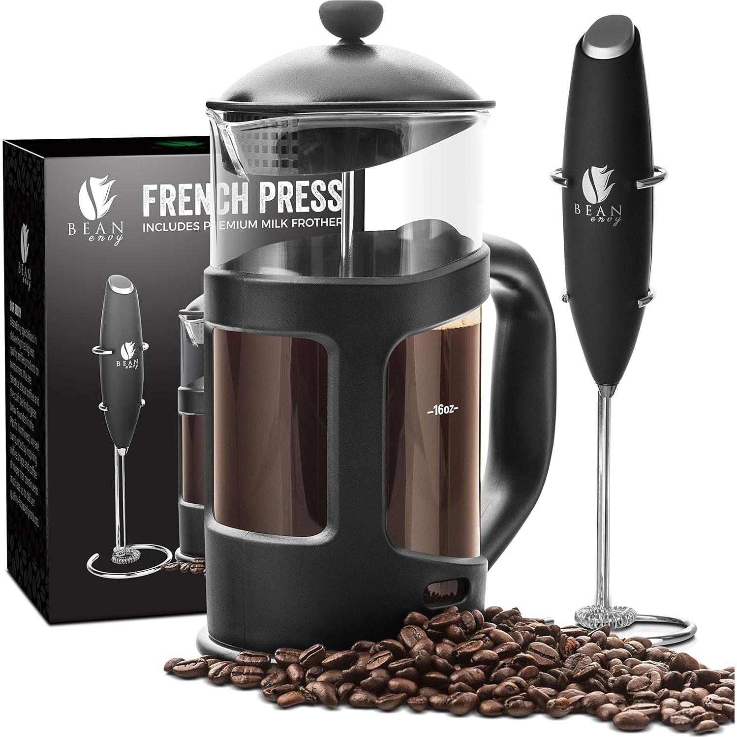 Cafetera Prensa Francesa Bean Envy 1L con Espumador de Leche
