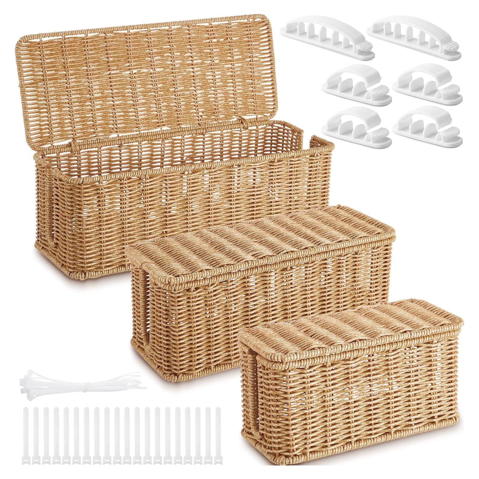 Caja de Gestión de Cables Marsui 3 Pcs Rattan Organizador