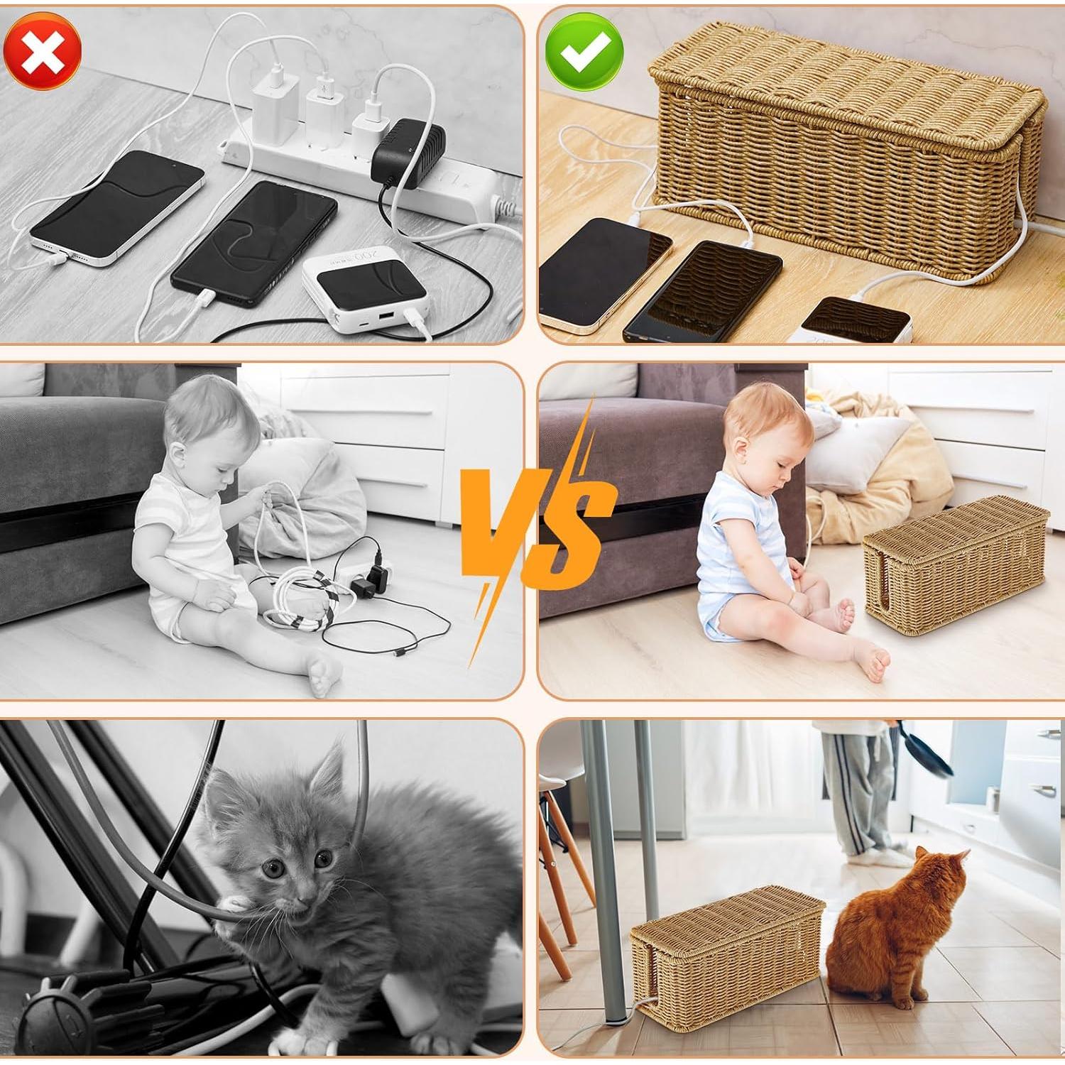 Caja de Gestión de Cables Marsui 3 Pcs Rattan Organizador