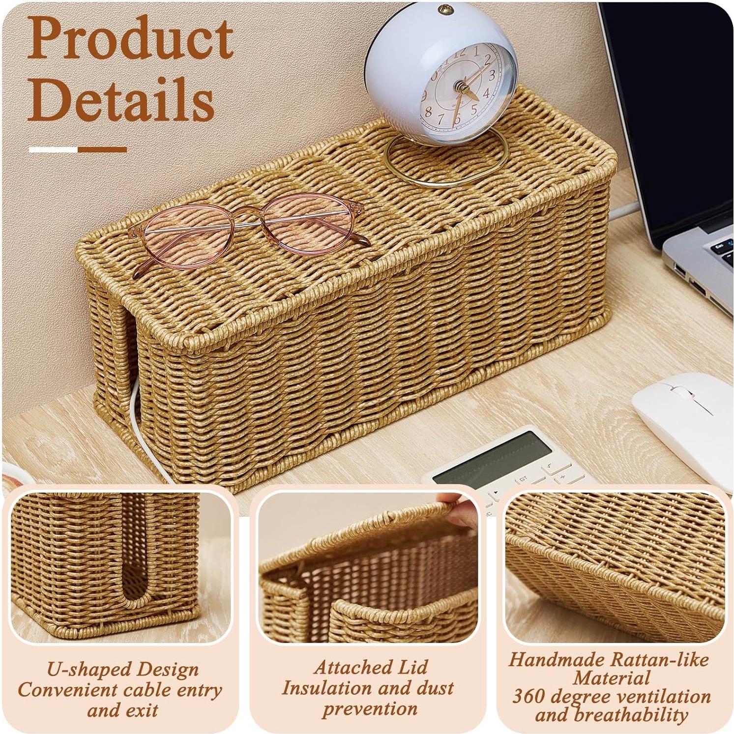 Caja de Gestión de Cables Marsui 3 Pcs Rattan Organizador