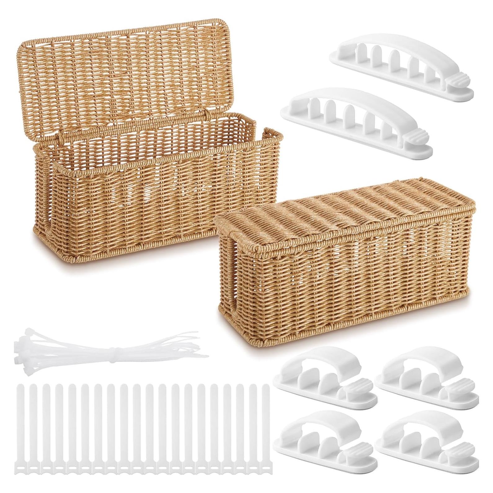 Caja Organizadora de Cables Marsui 2 Pcs Ratán Sintético 30x12.7x11 cm