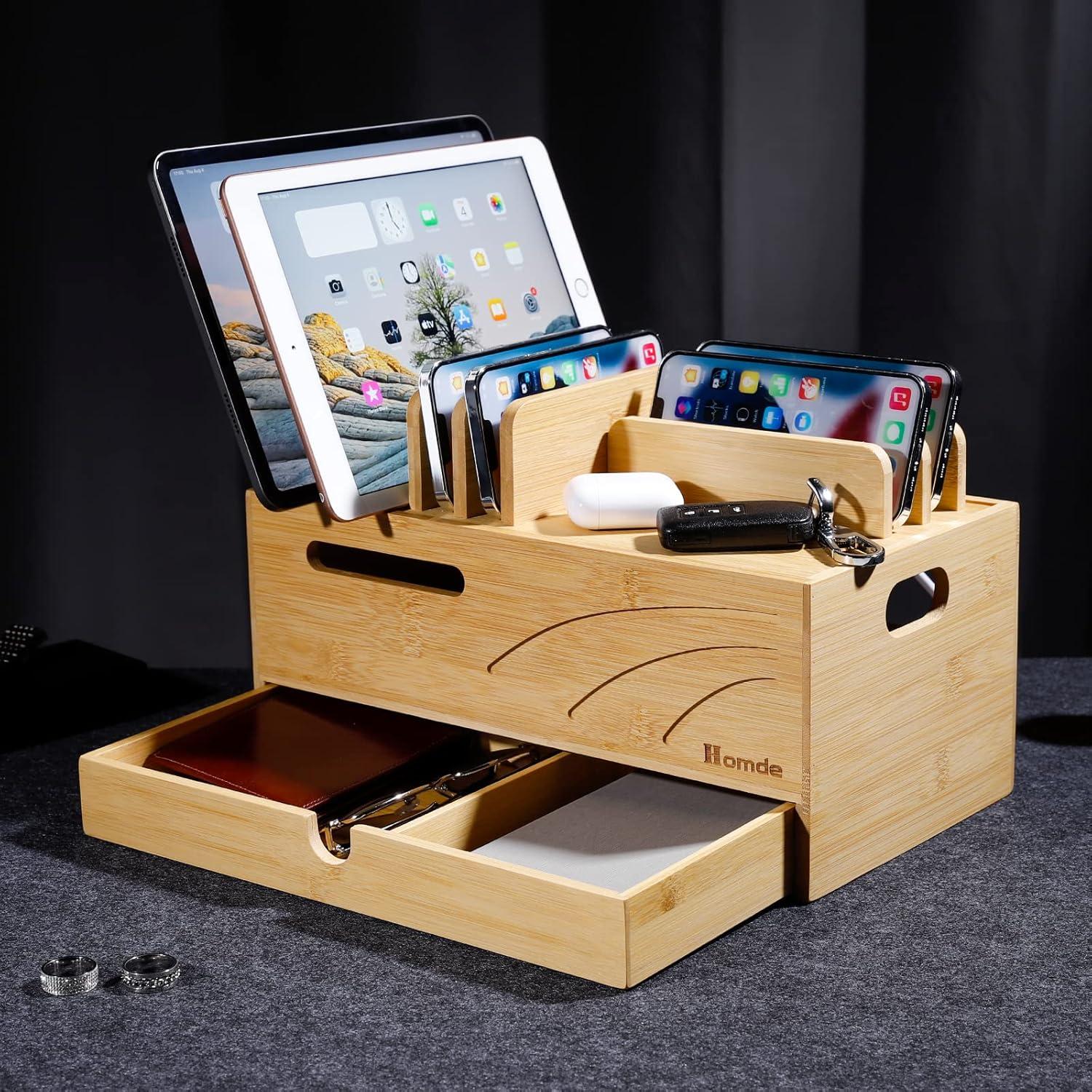 Estación de Carga de Bambú Natural Homde con 6 Ranuras