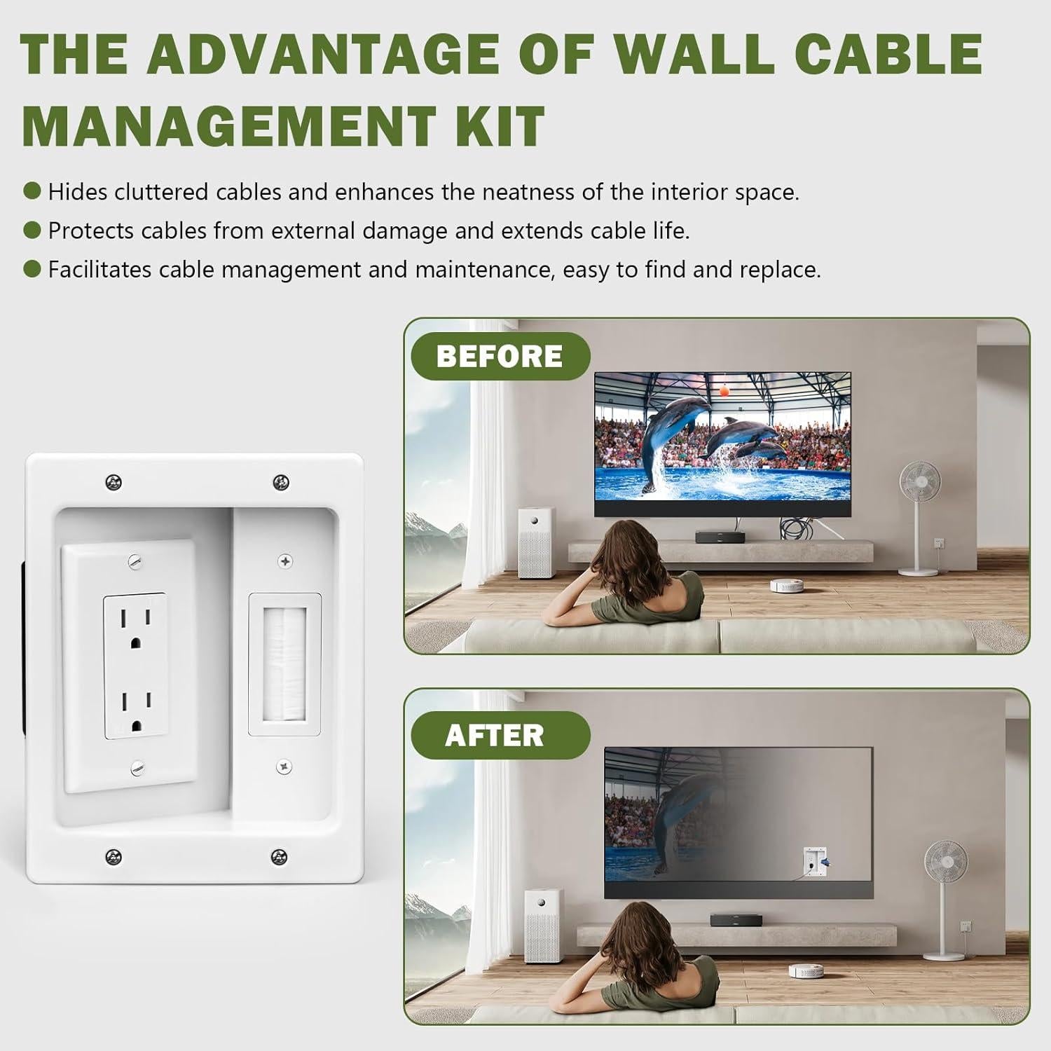 Kit de gestión de cables empotrado Doufuhua para TV 24.68x19.99cm